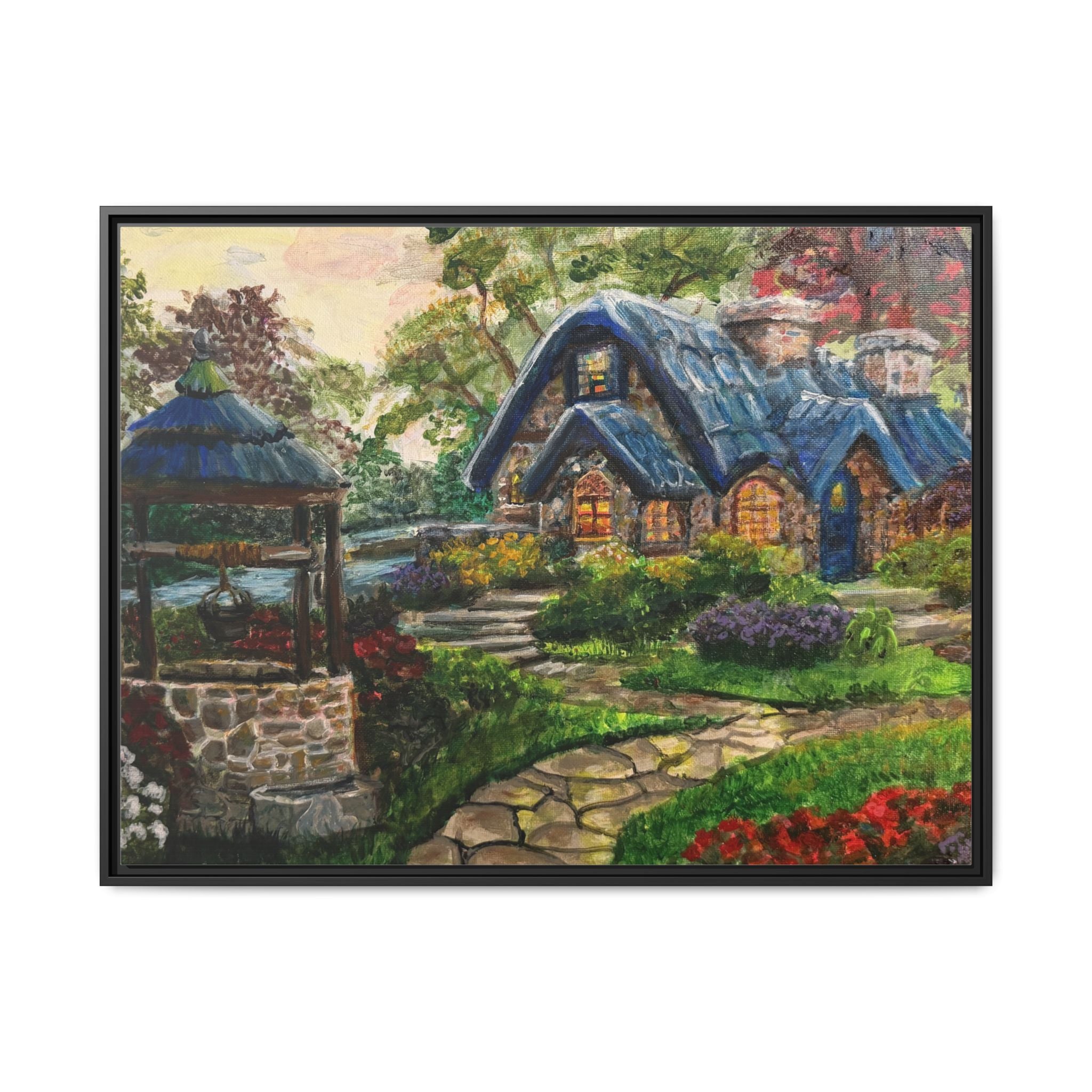 Framed Matte Canvas Cottage Well - Print of Original— Cozy Garden Pathway Print