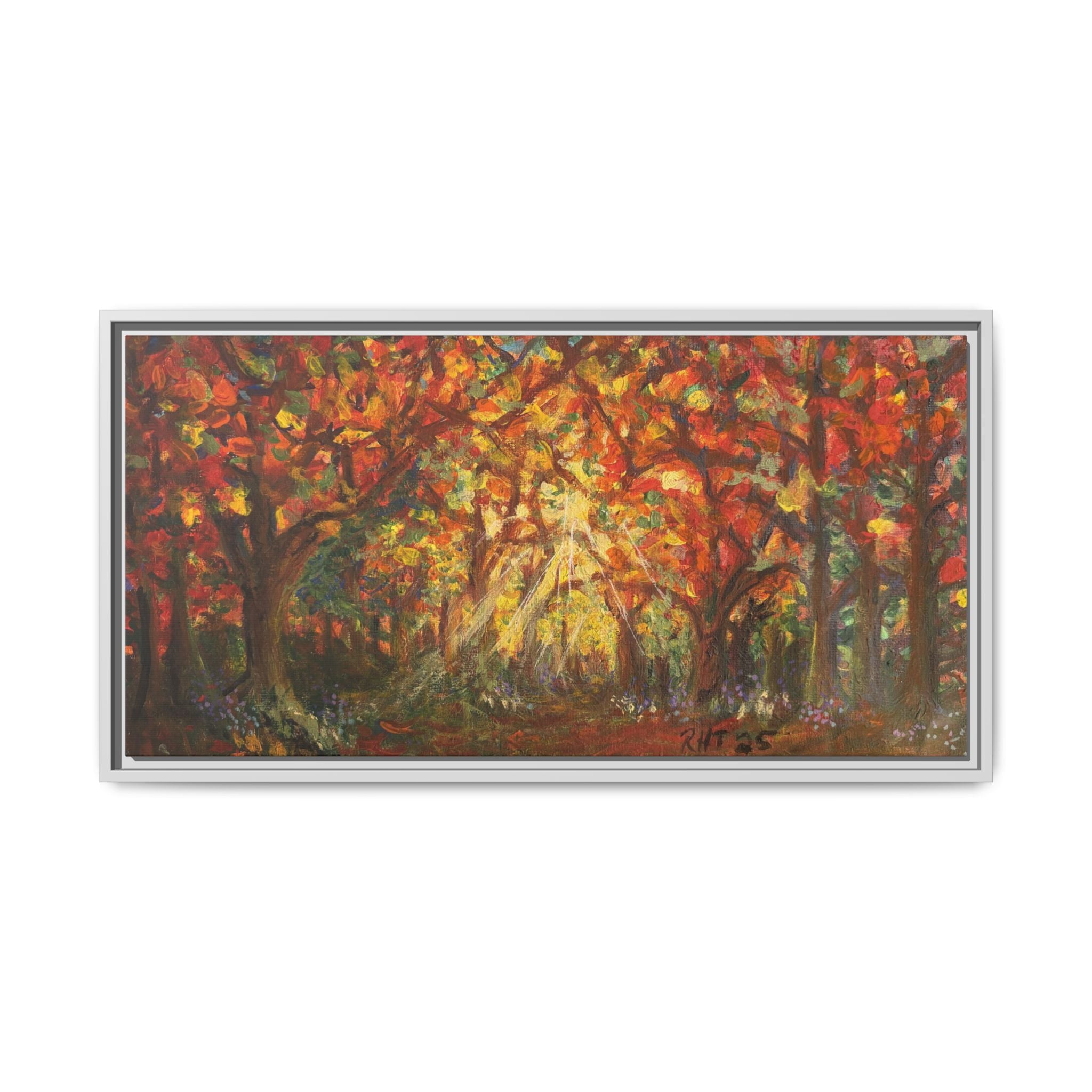 Autumn Grove Framed Canvas Print of Original — Vibrant Fall Forest Wall Art