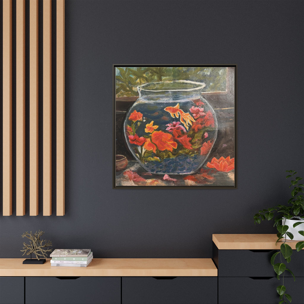 Framed Matte Canvas Print of Original– Colorful Goldfish Bowl Art