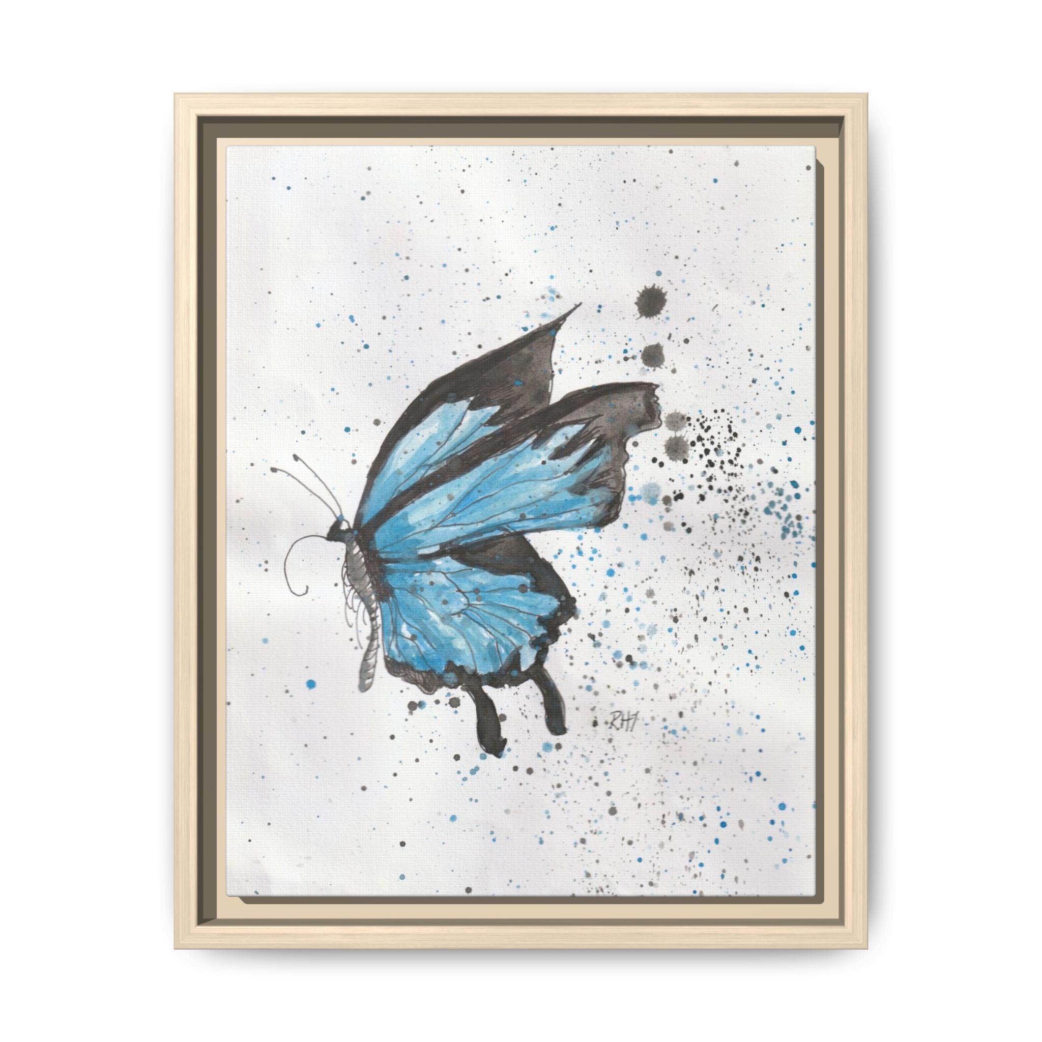 Blue Watercolor Butterfly Matte Canvas Print (Framed)
