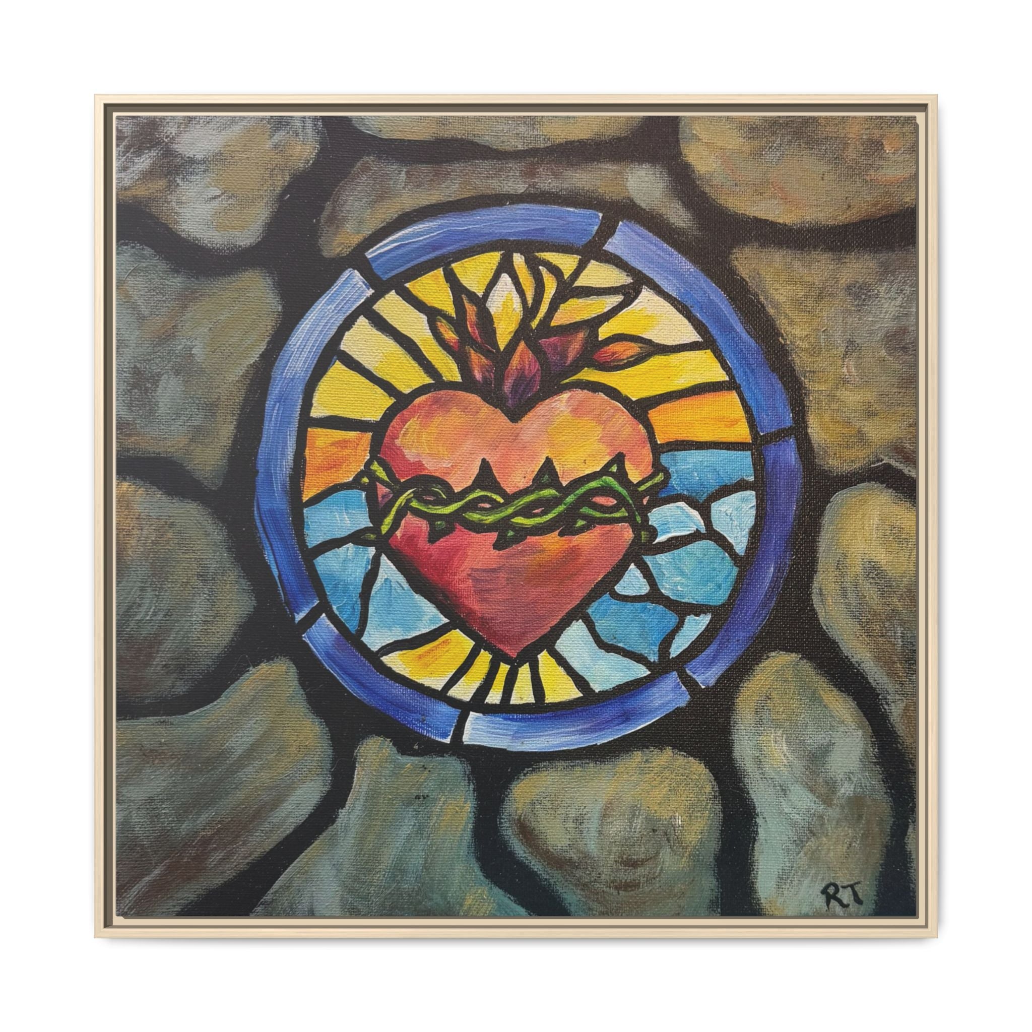 Sacred Heart Stained Glass Print — Framed Matte Canvas