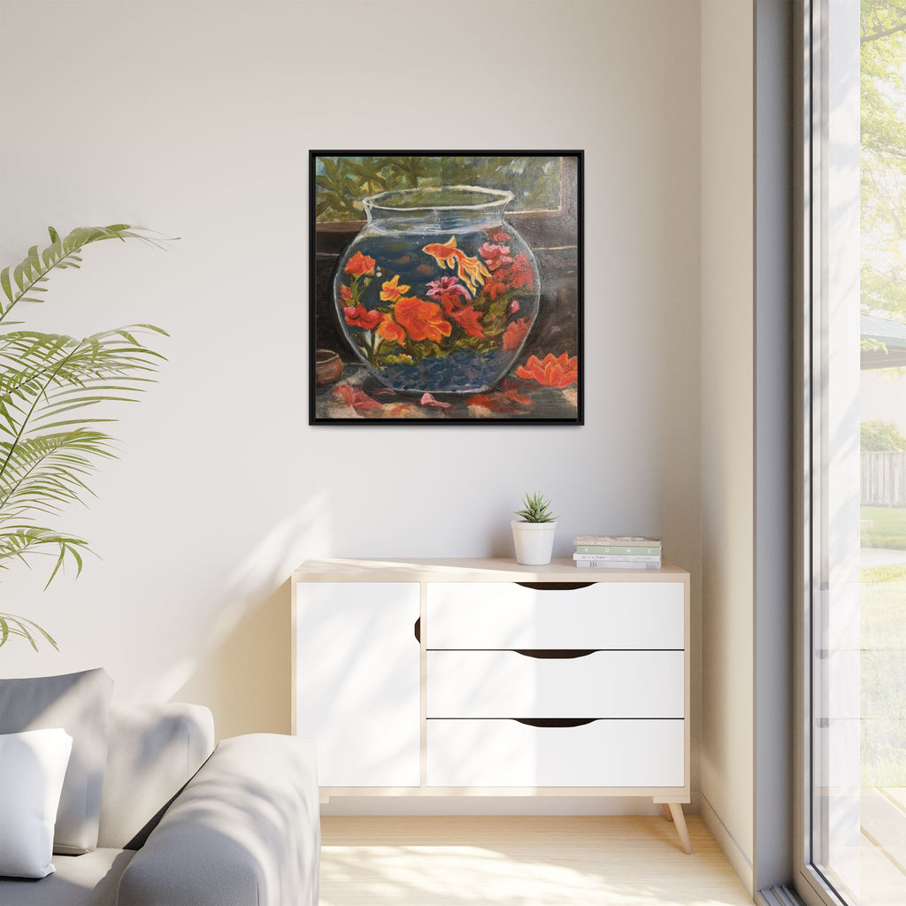 Framed Matte Canvas Print of Original– Colorful Goldfish Bowl Art