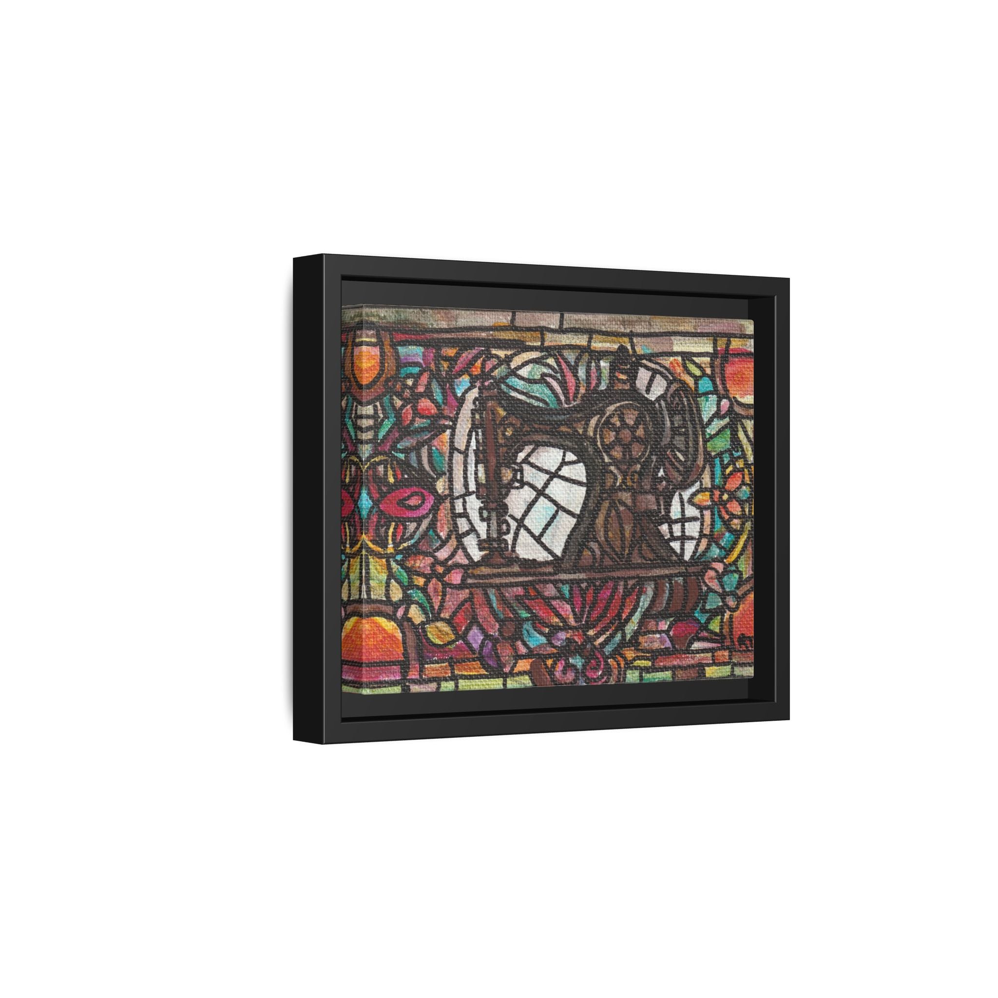 Framed Sewing Machine Stained-Glass Canvas Print of Original Great Grandma's Sewing Machine