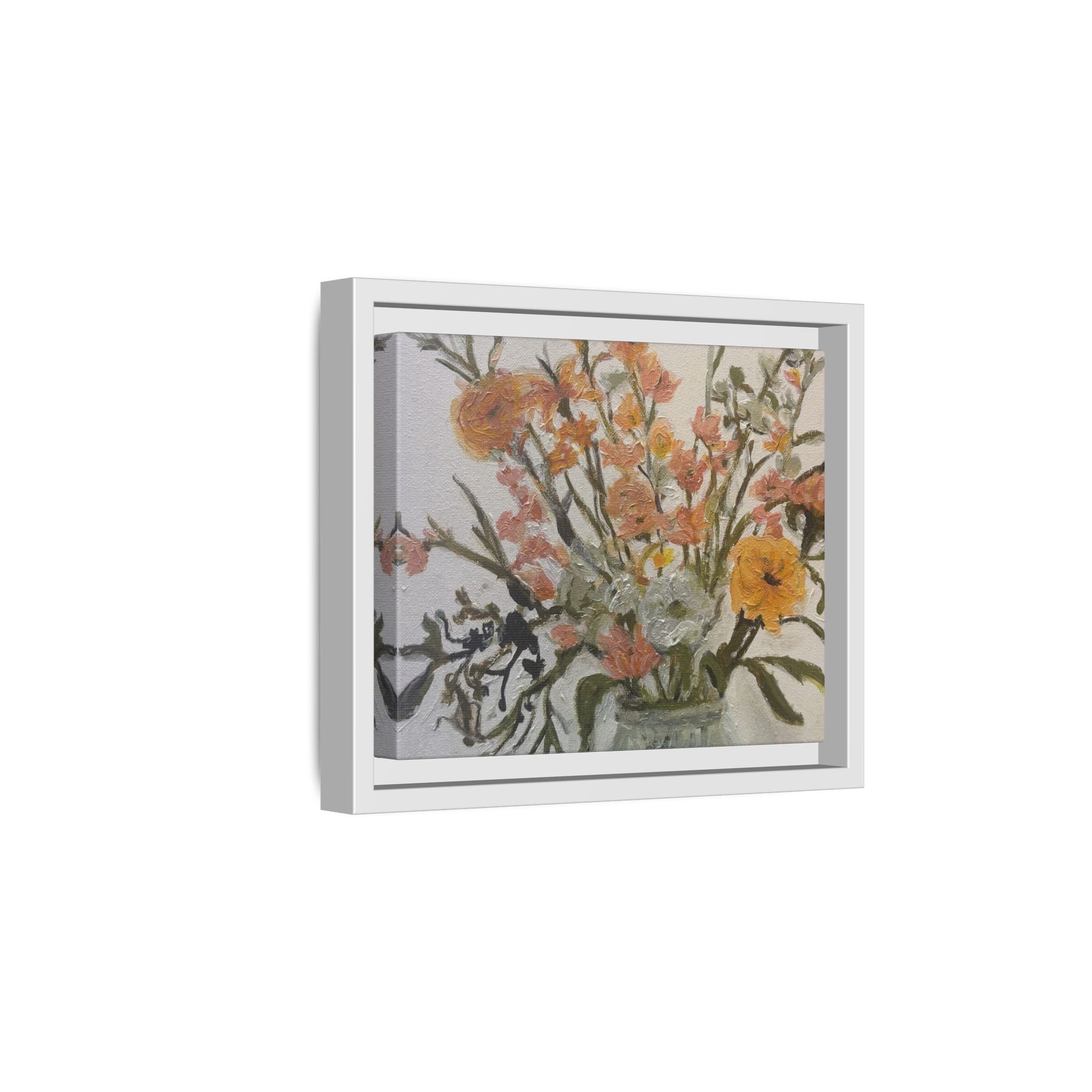 Framed Matte Canvas Art - Flower in Glass Jar Floral Painting Print of Original