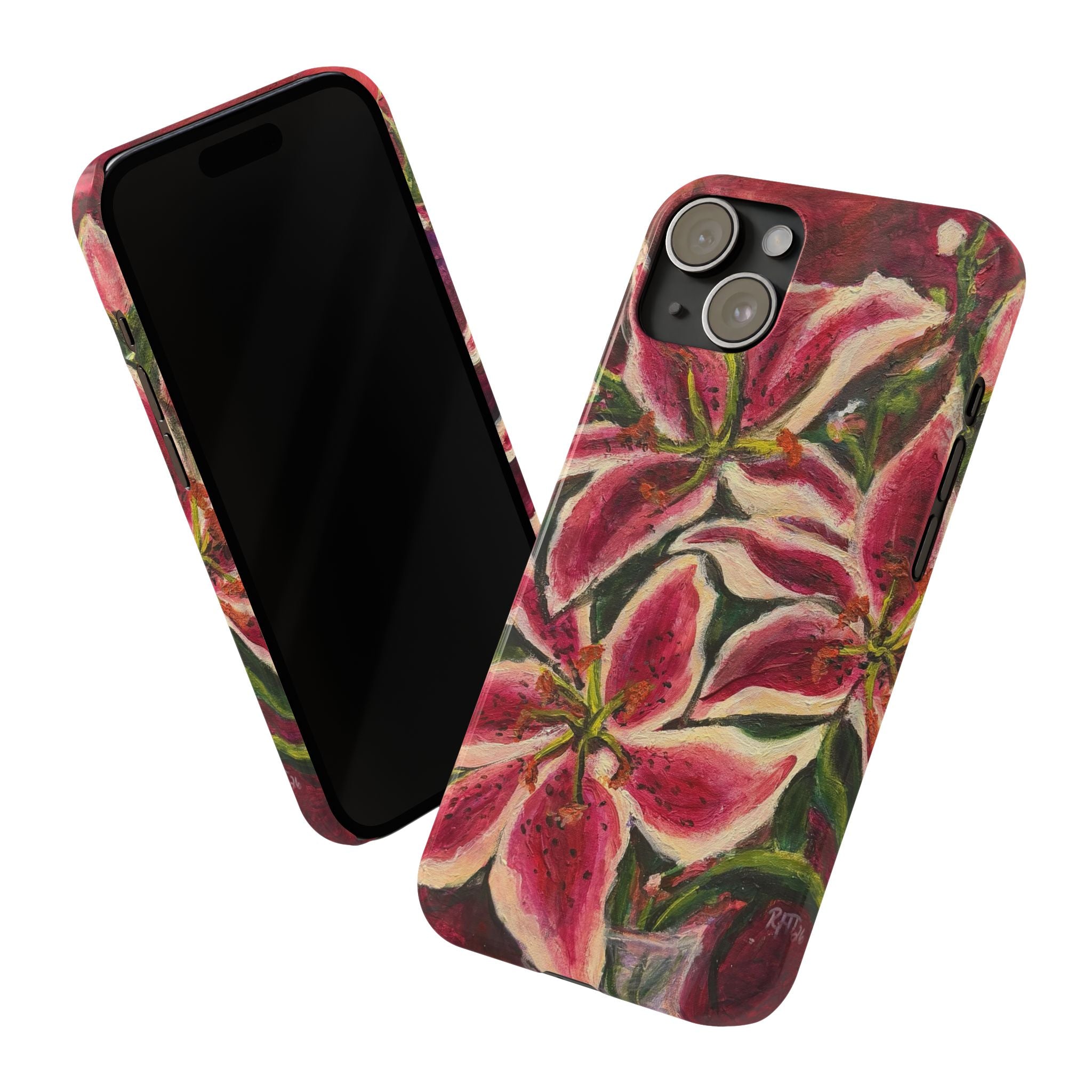 Slim Phone Case — Hand-Painted Pink Lily Floral Design