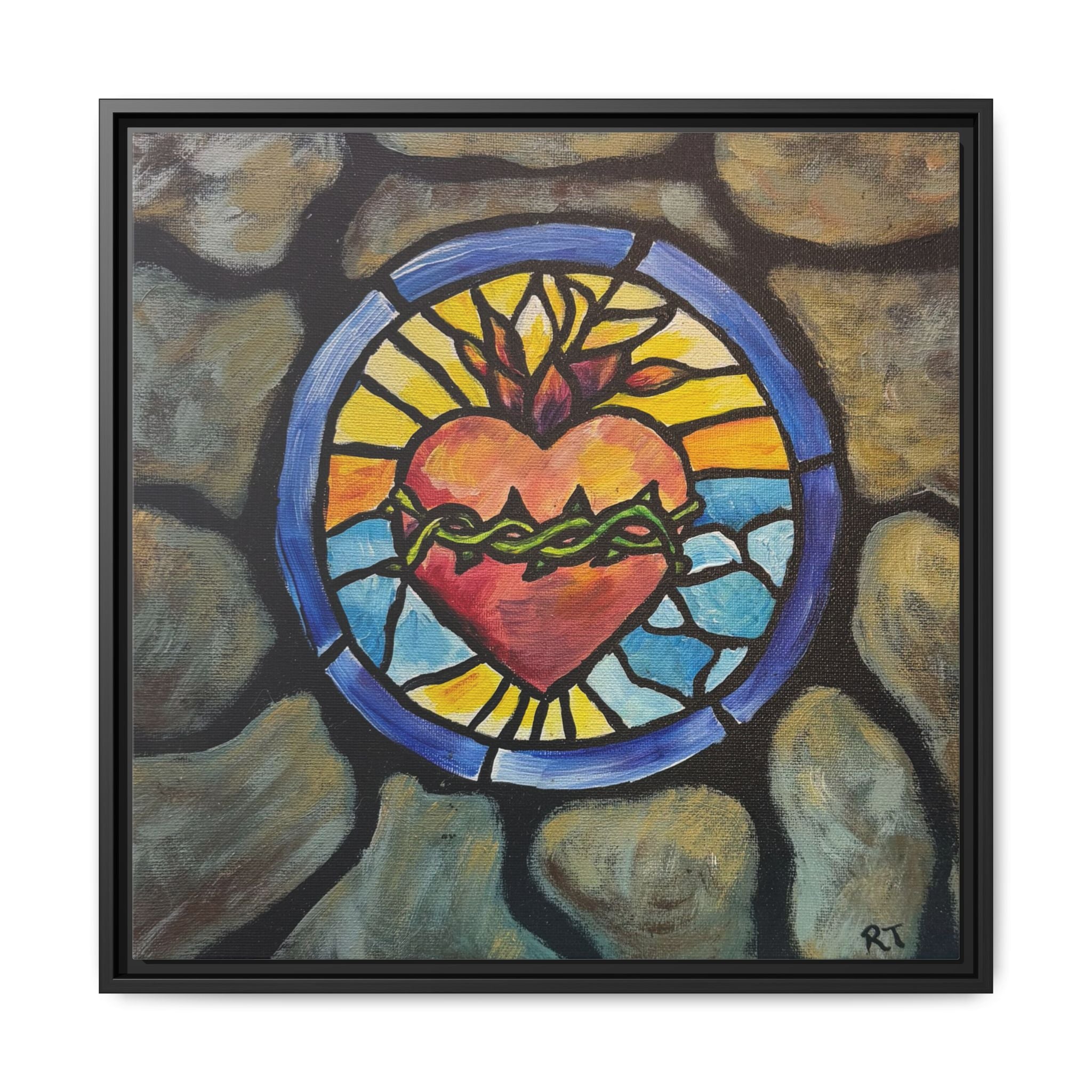 Sacred Heart Stained Glass Print — Framed Matte Canvas