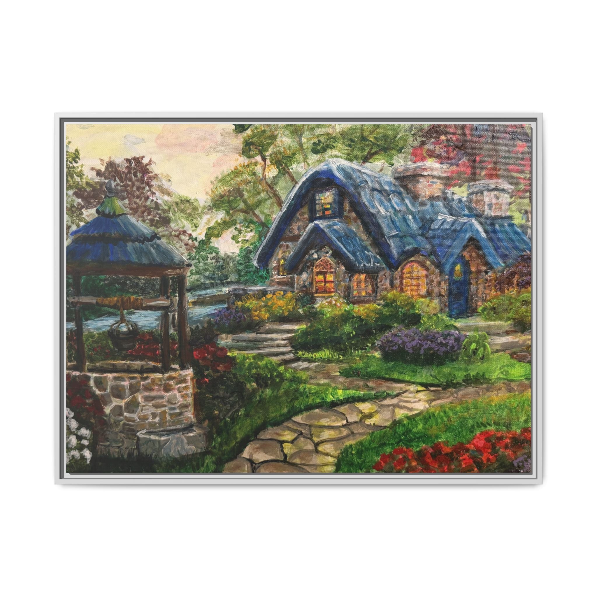 Framed Matte Canvas Cottage Well - Print of Original— Cozy Garden Pathway Print