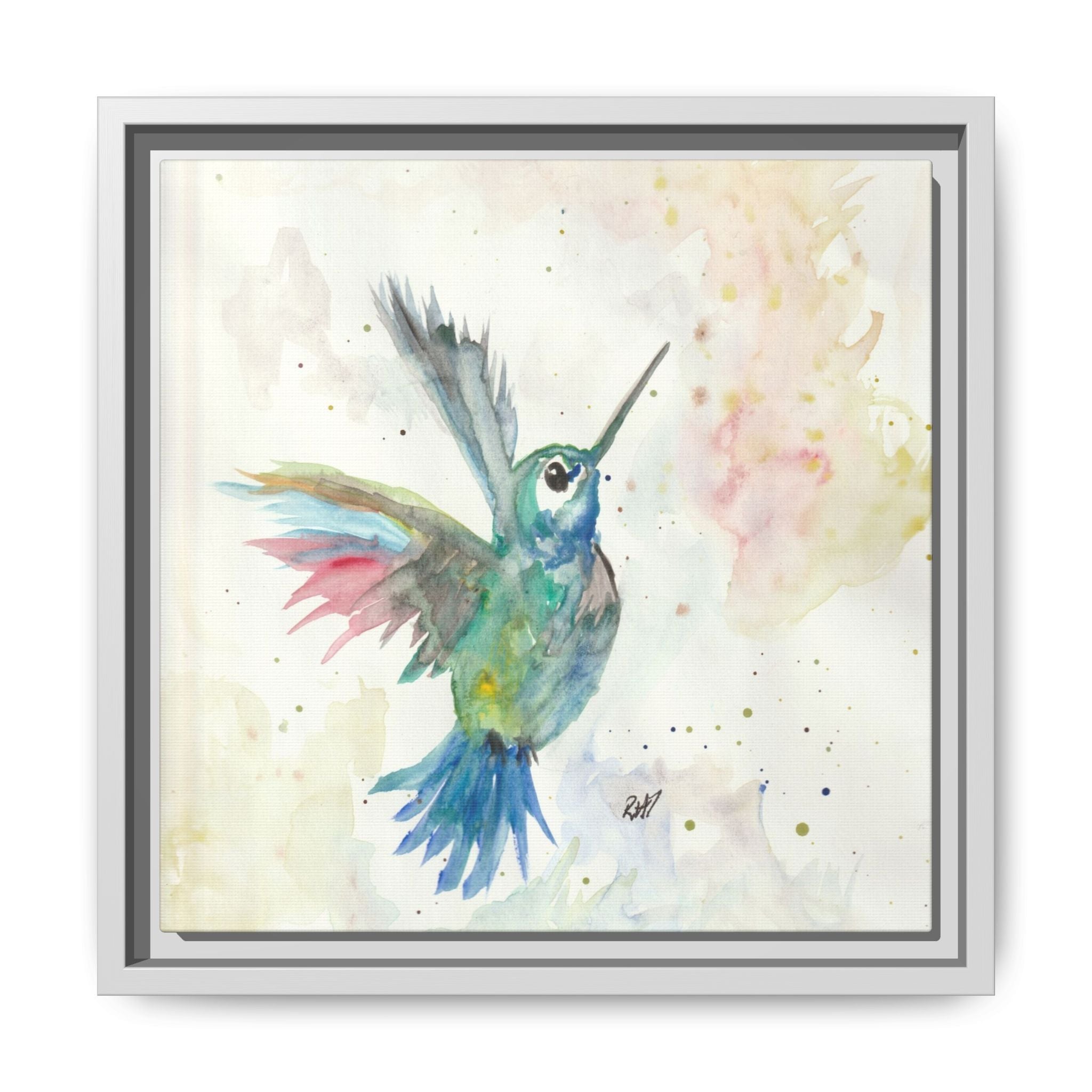 Higher Hummingbird Watercolor Framed Canvas Print of Original — Multicolor Matte Wall Art