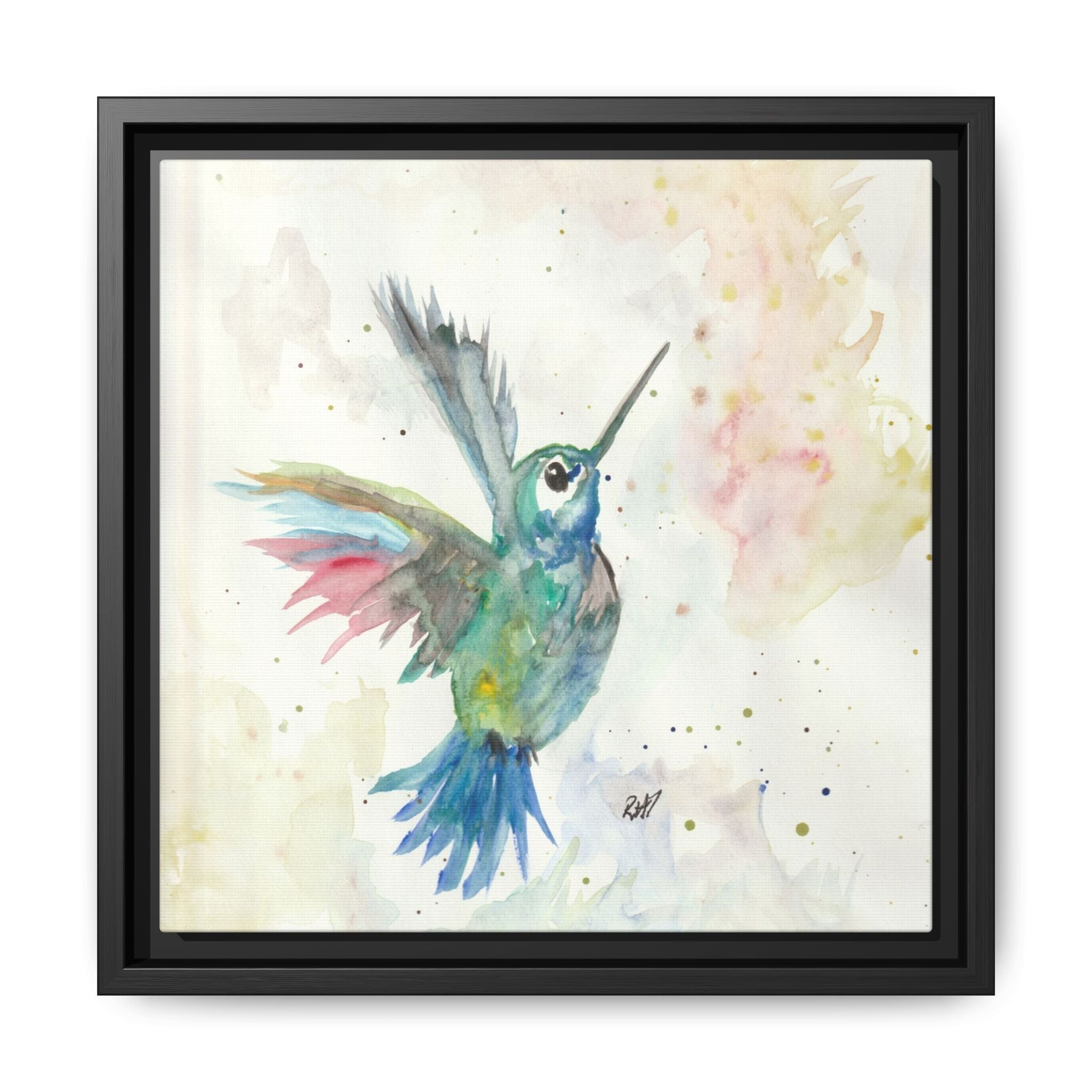 Higher Hummingbird Watercolor Framed Canvas Print of Original — Multicolor Matte Wall Art
