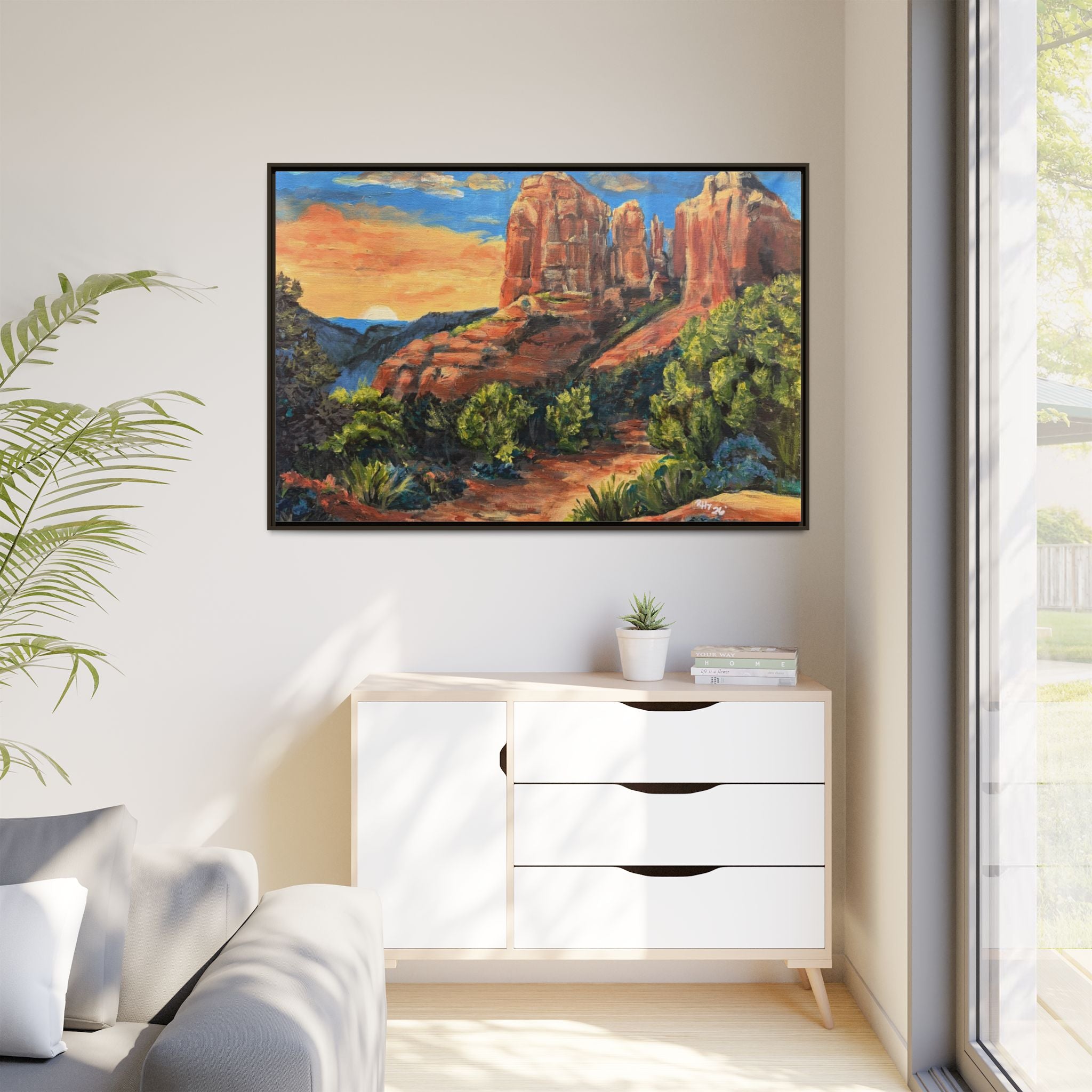 Framed Matte Canvas Desert Path Landscape Wall Art Print of Original