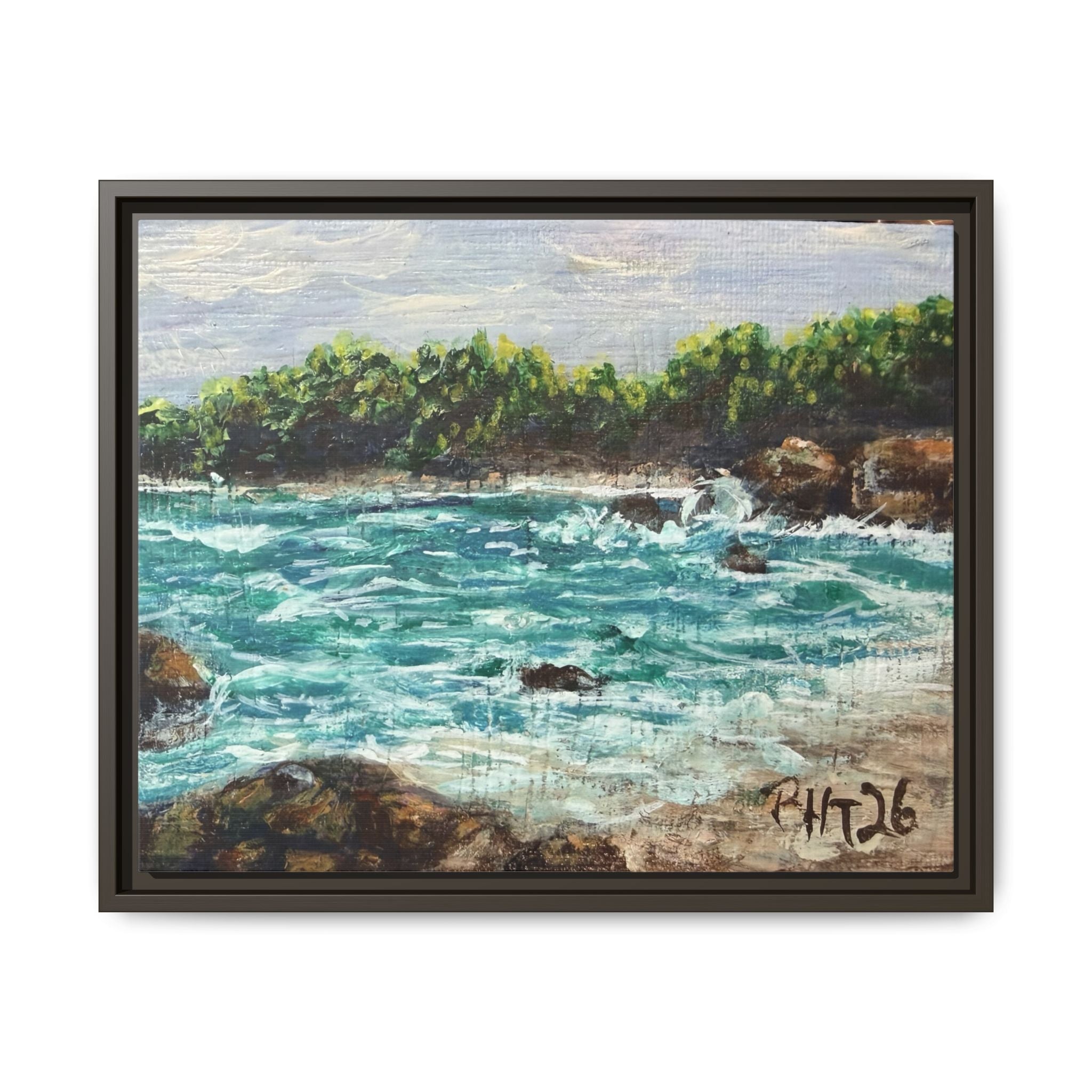 Framed Matte Canvas Print — Down By The Bay Print of Original - Turquoise Ocean Seascape Painting