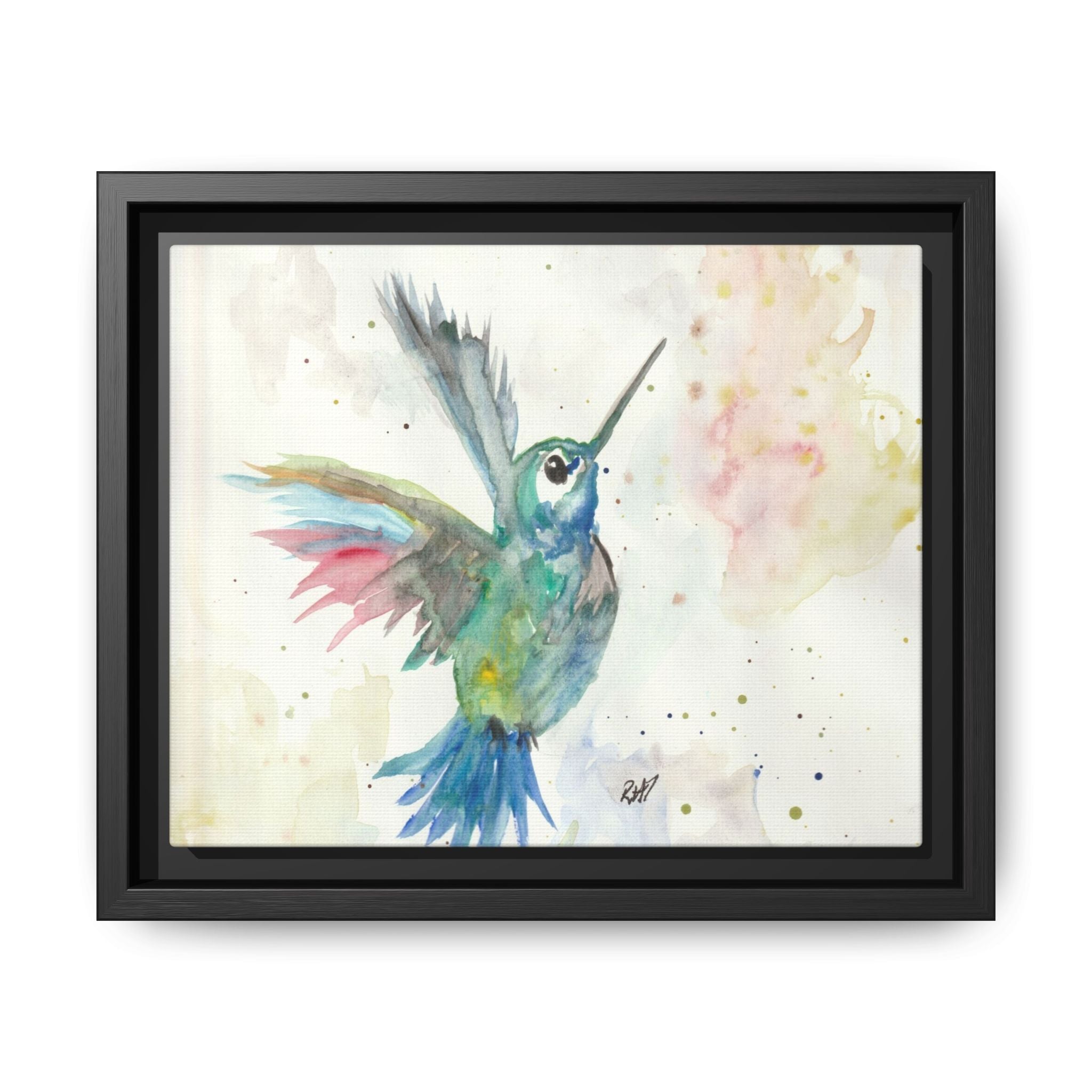 Higher Hummingbird Watercolor Framed Canvas Print of Original — Multicolor Matte Wall Art