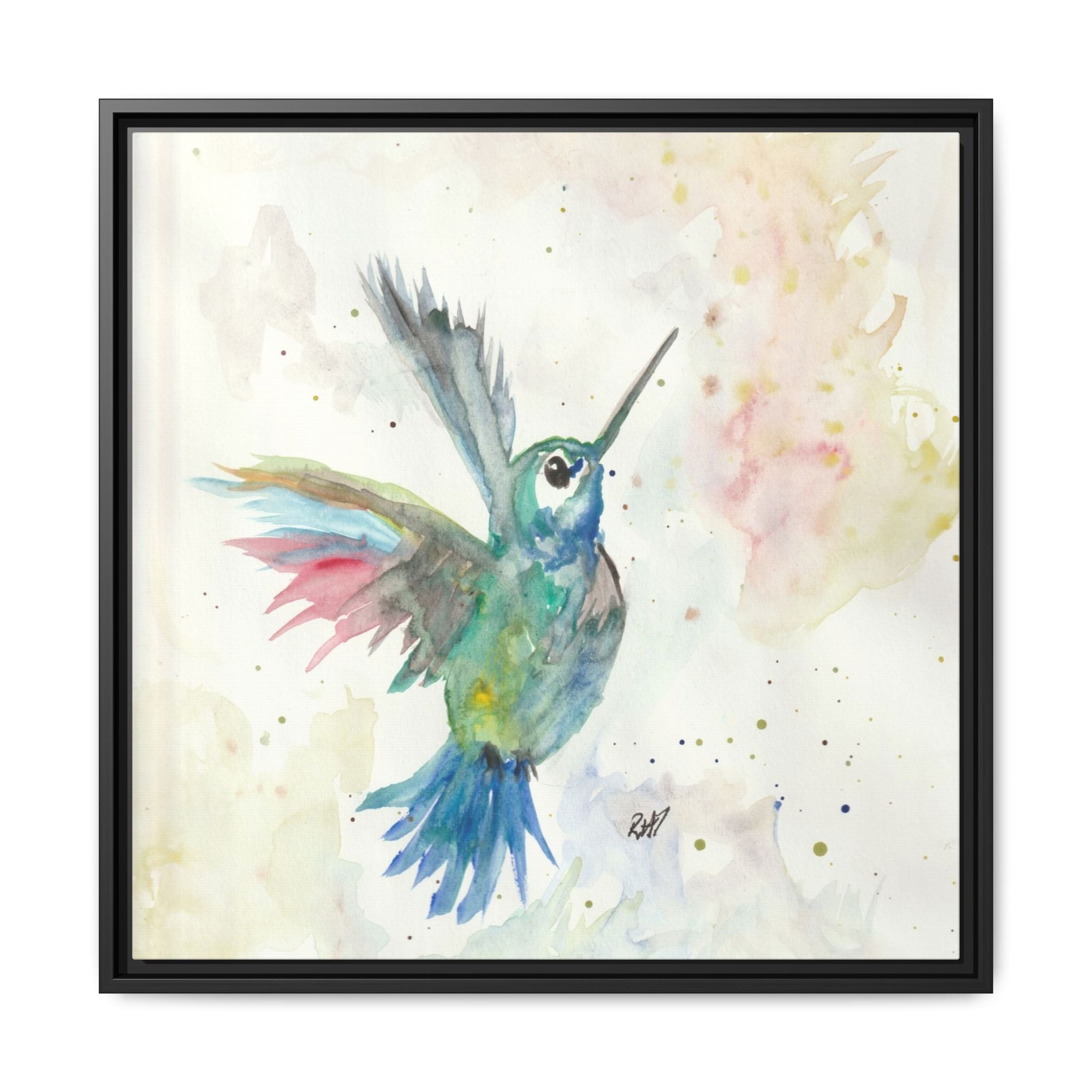 Higher Hummingbird Watercolor Framed Canvas Print of Original — Multicolor Matte Wall Art
