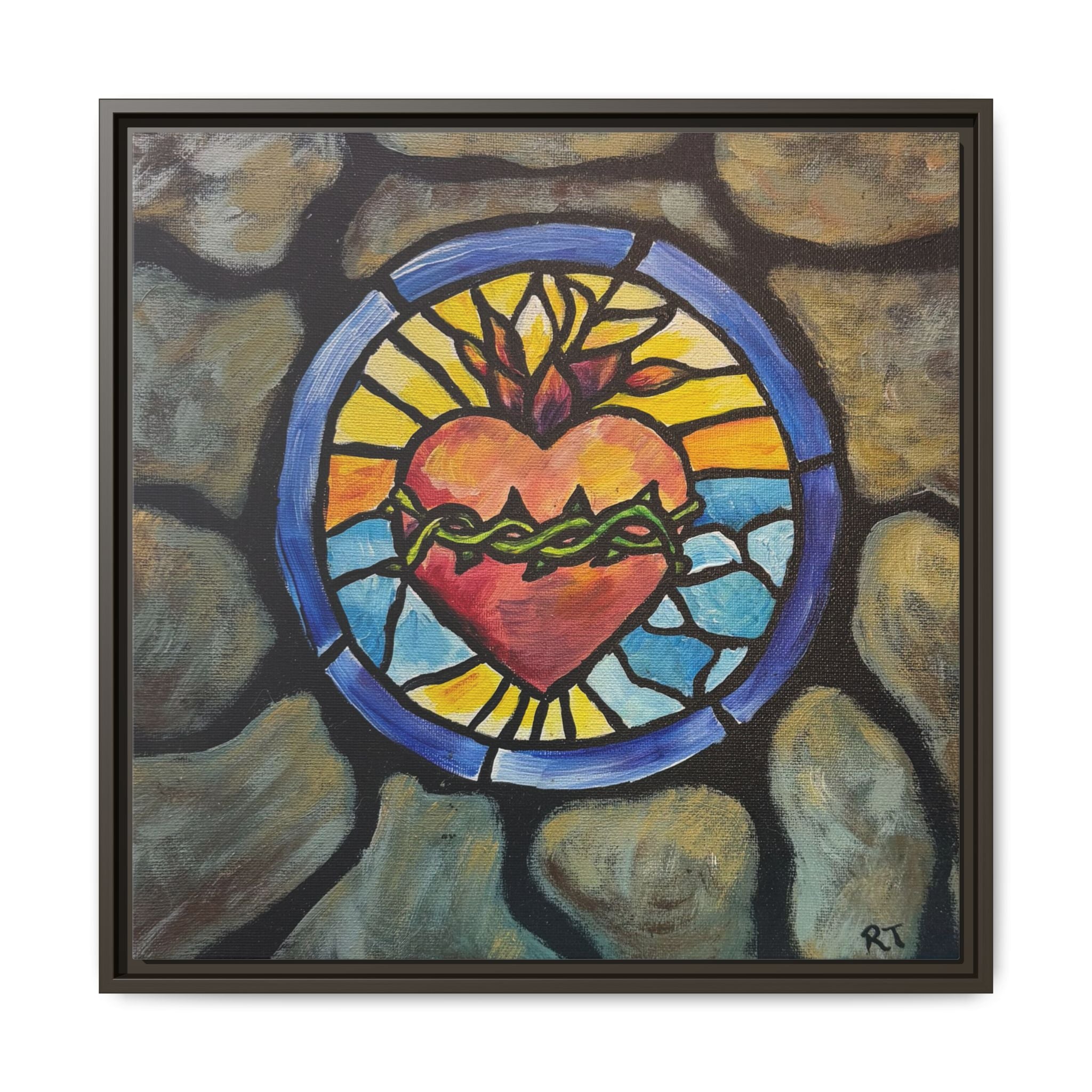 Sacred Heart Stained Glass Print — Framed Matte Canvas