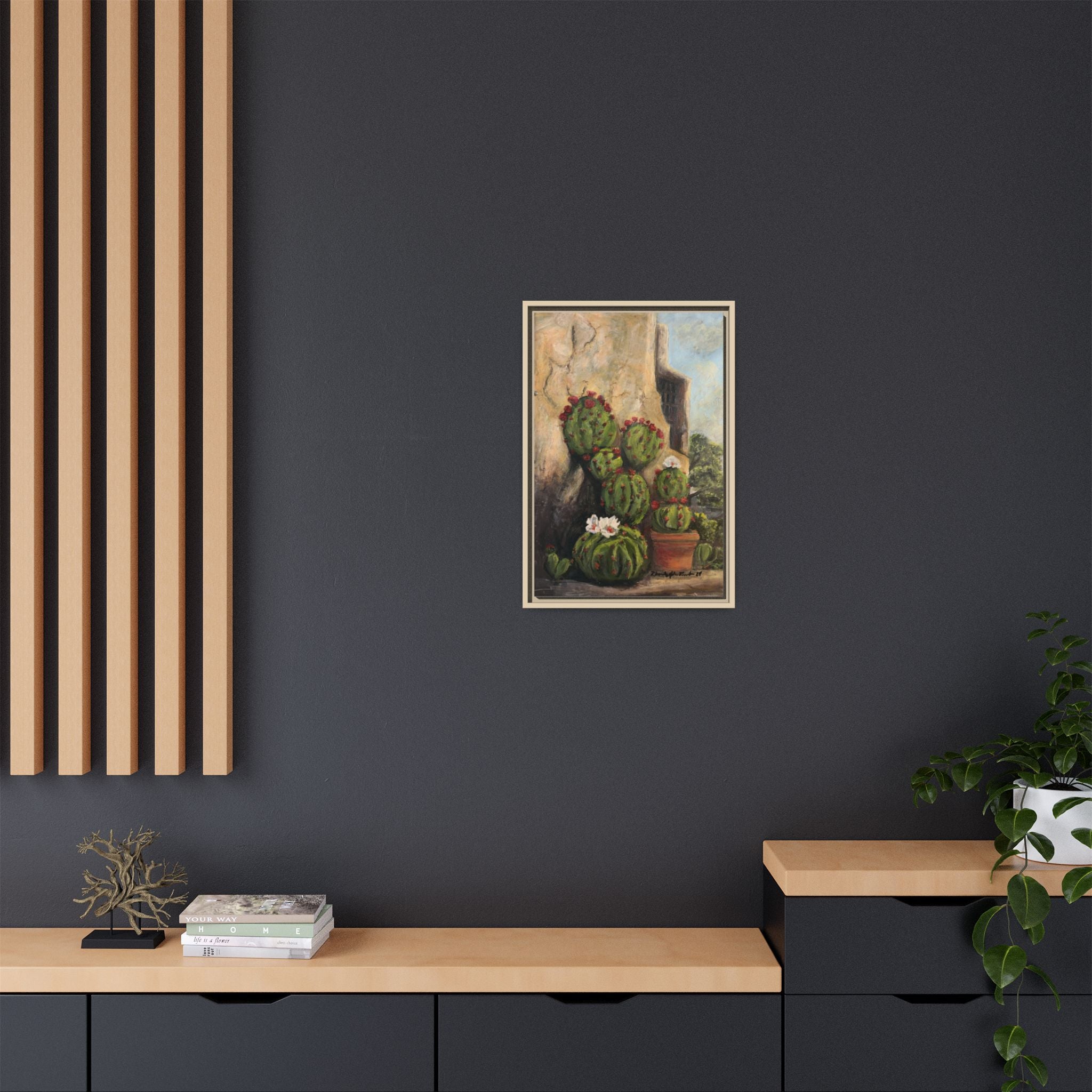 Matte Canvas Print of Original Desert Bloom, Framed (Multi-color)