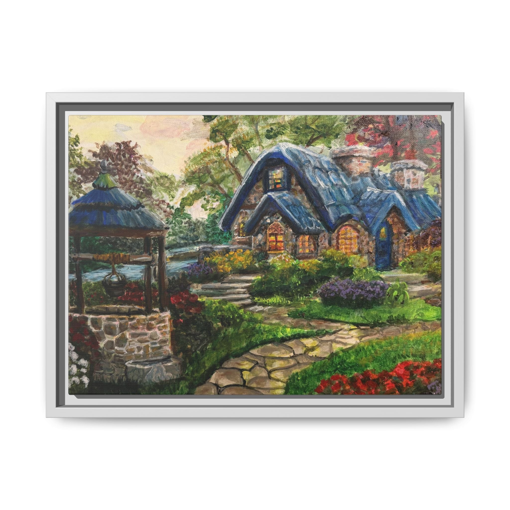 Framed Matte Canvas Cottage Well - Print of Original— Cozy Garden Pathway Print