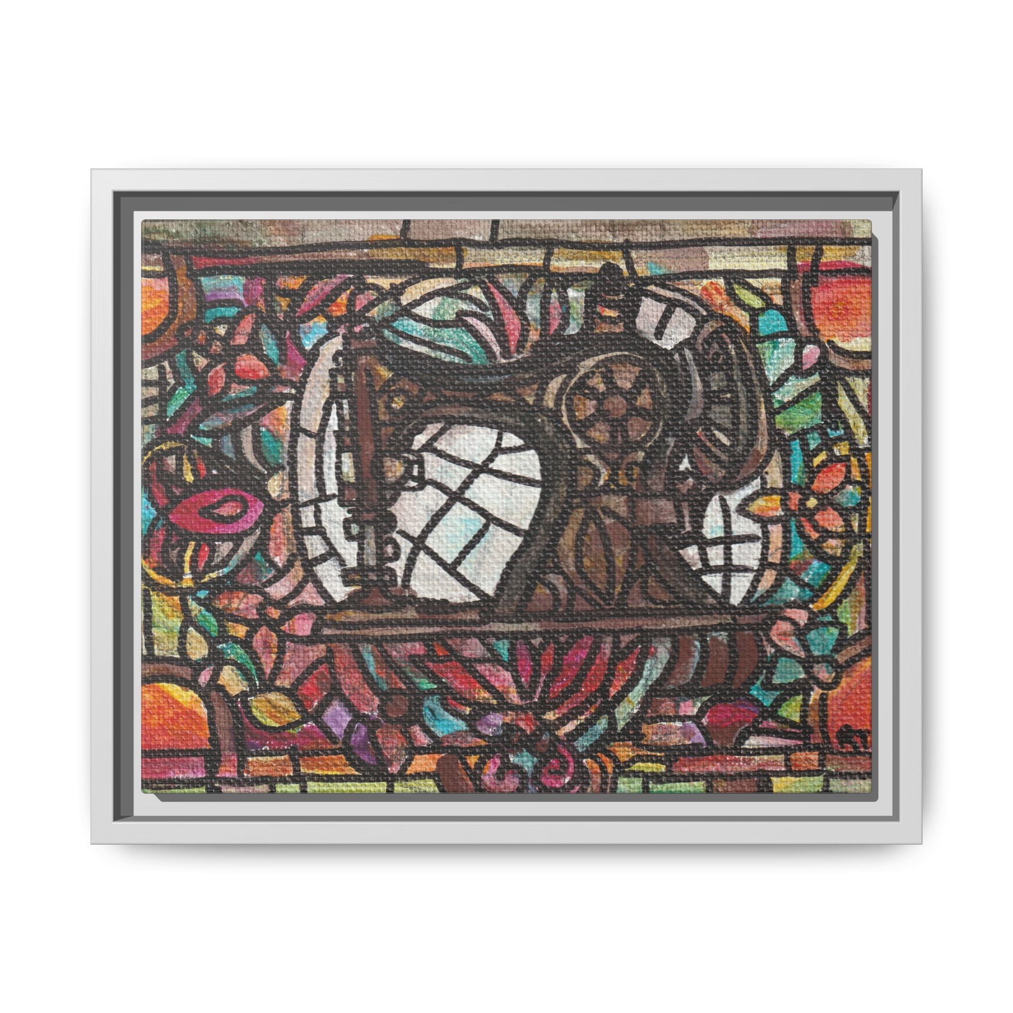 Framed Sewing Machine Stained-Glass Canvas Print of Original Great Grandma's Sewing Machine