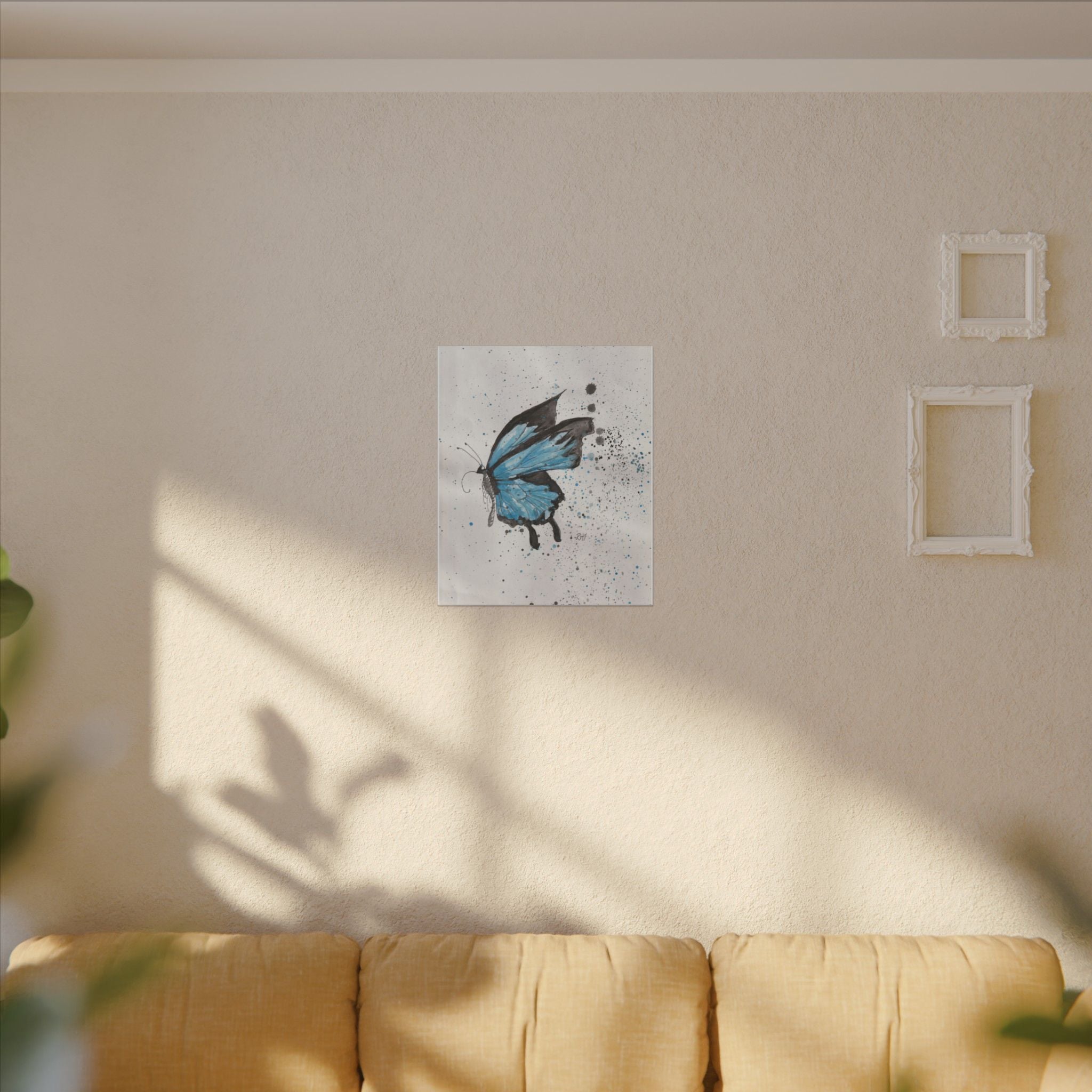 Blue Watercolor Butterfly Canvas Print — Stretched Matte Wall Art