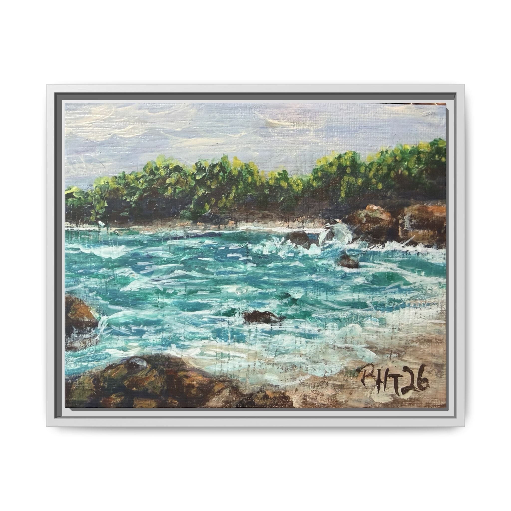 Framed Matte Canvas Print — Down By The Bay Print of Original - Turquoise Ocean Seascape Painting