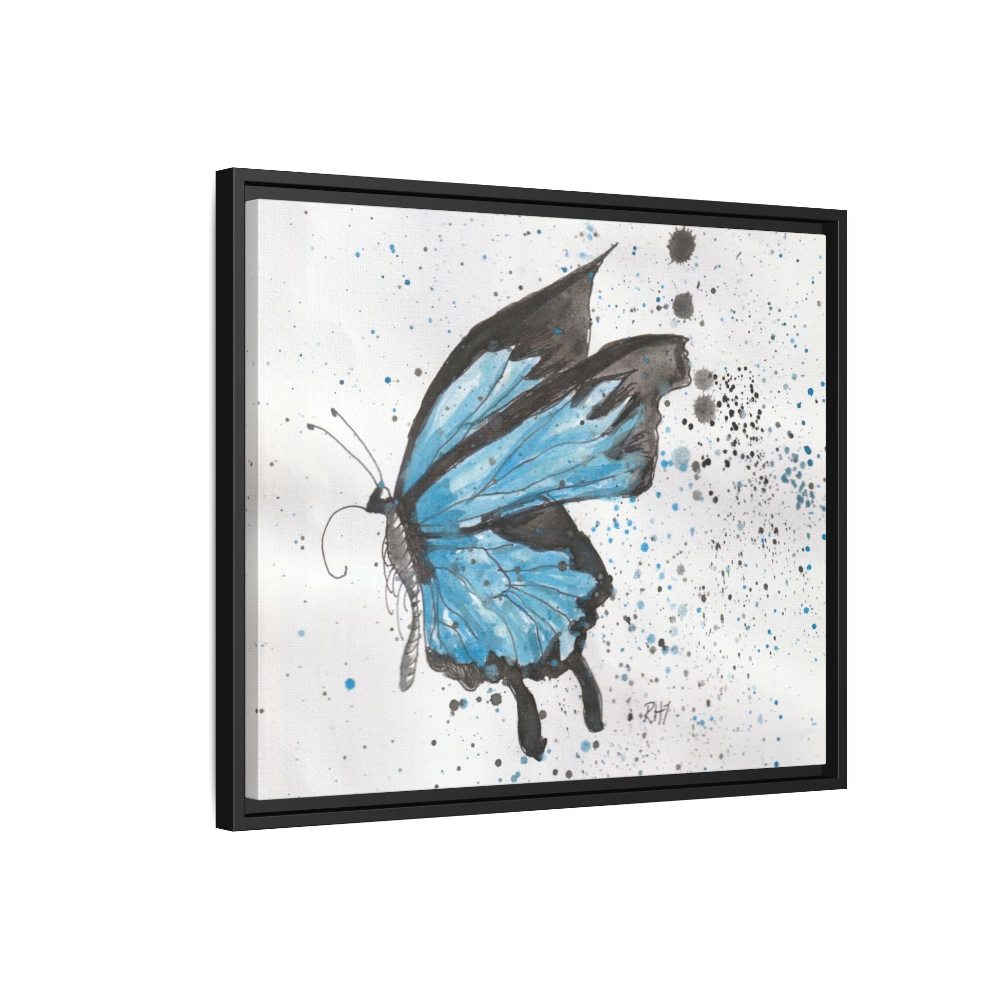 Blue Watercolor Butterfly Matte Canvas Print (Framed)