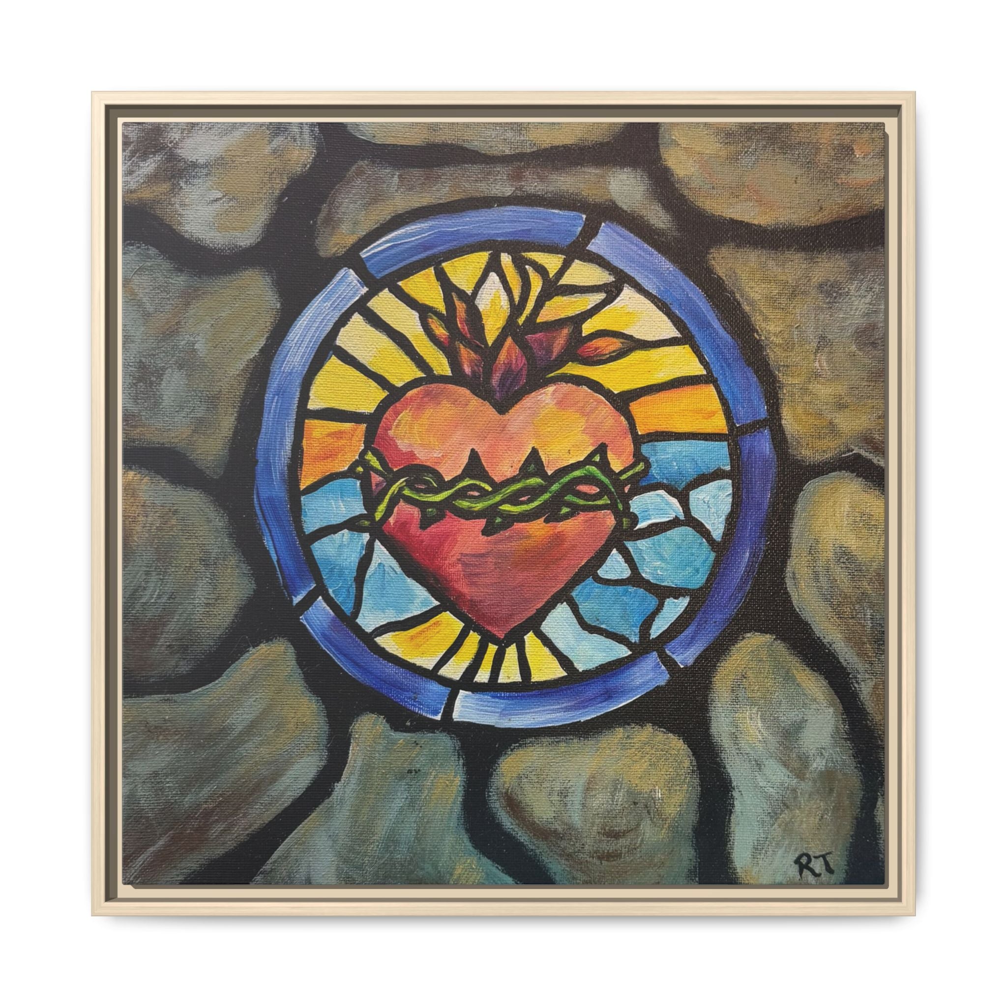 Sacred Heart Stained Glass Print — Framed Matte Canvas