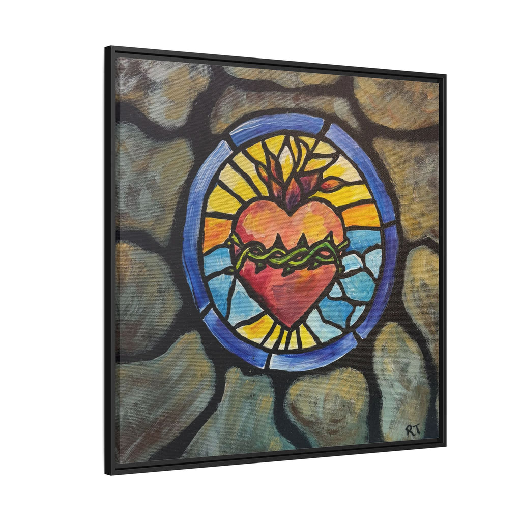 Sacred Heart Stained Glass Print — Framed Matte Canvas