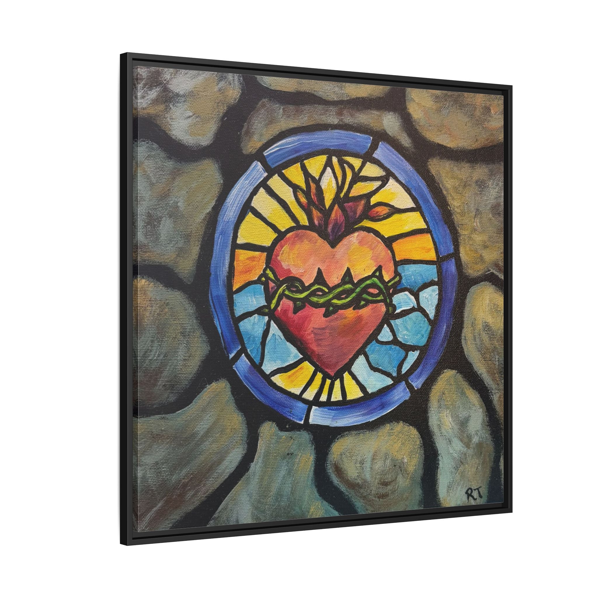 Sacred Heart Stained Glass Print — Framed Matte Canvas
