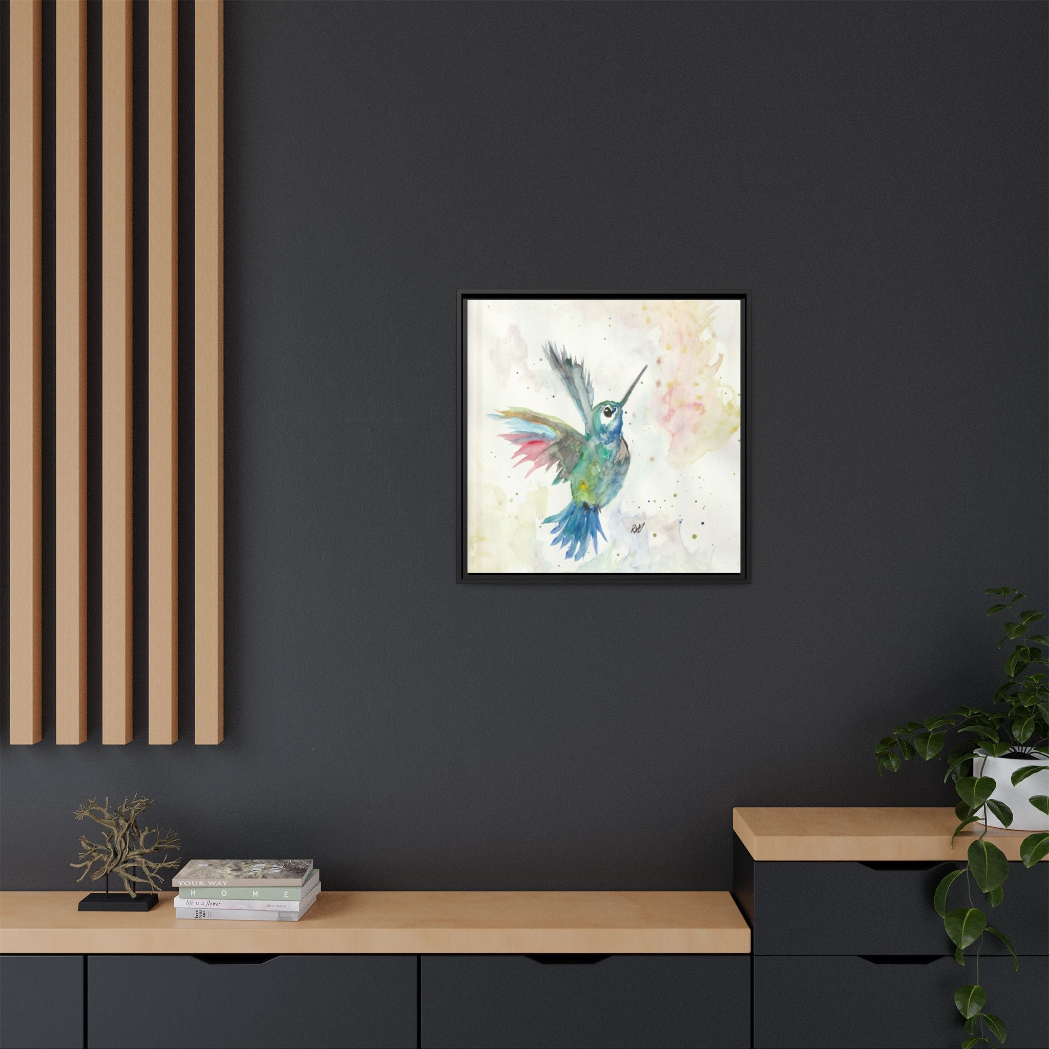 Higher Hummingbird Watercolor Framed Canvas Print of Original — Multicolor Matte Wall Art