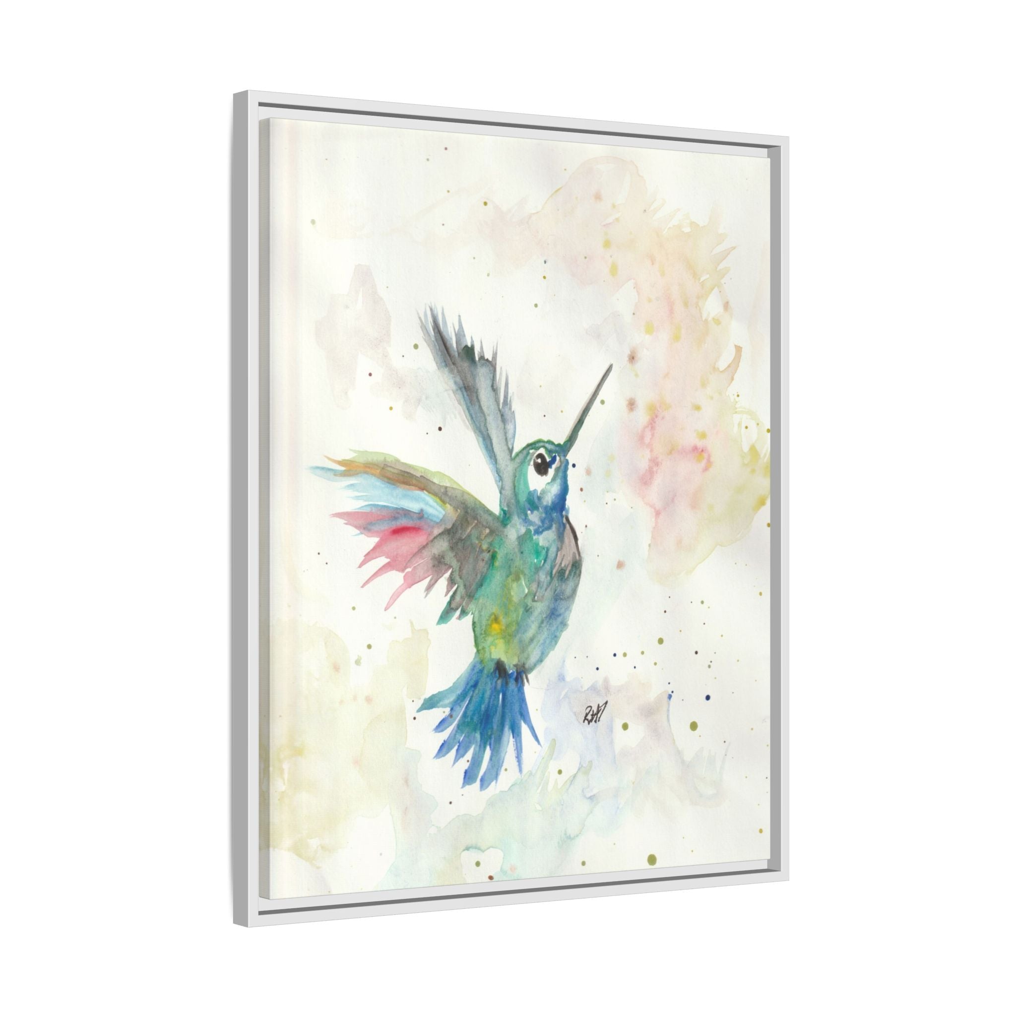 Higher Hummingbird Watercolor Framed Canvas Print of Original — Multicolor Matte Wall Art