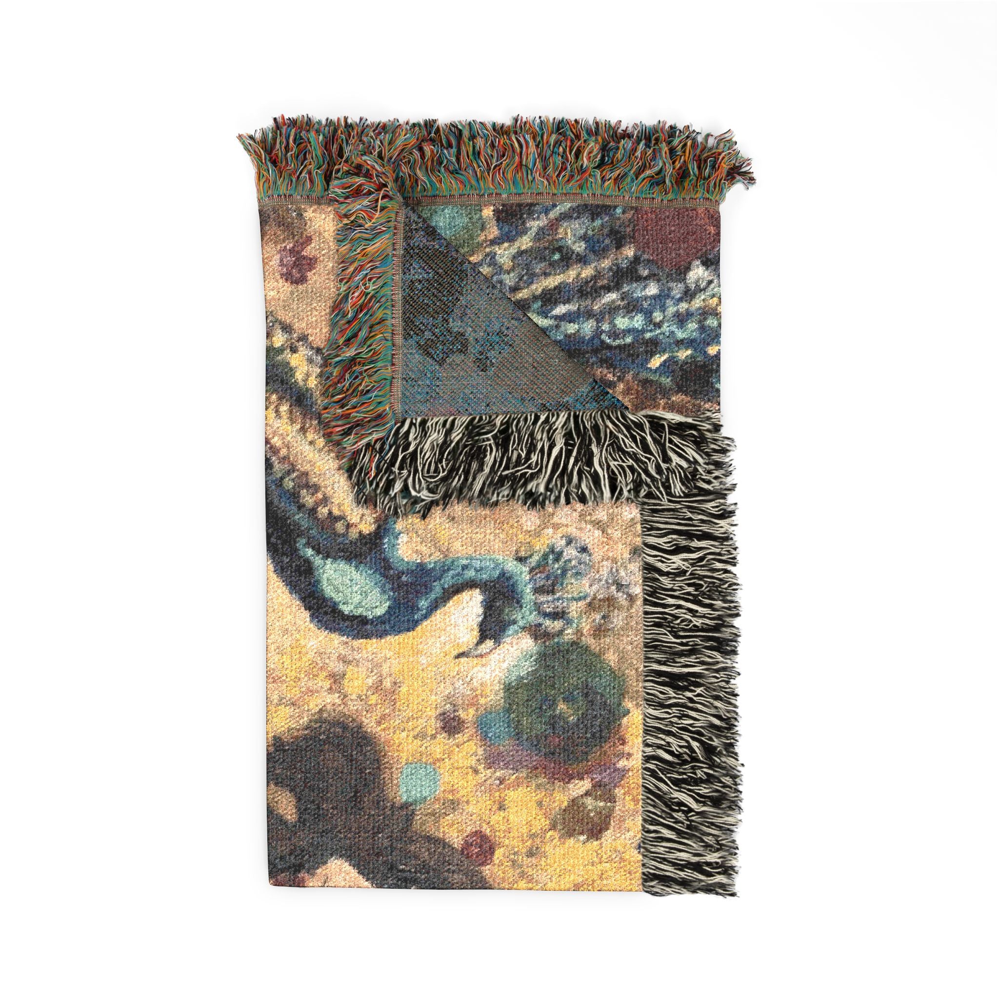 Gustav Klimt-Inspired Tapestry Throw Blanket — Art Nouveau Woman & Peacock Woven Blanket