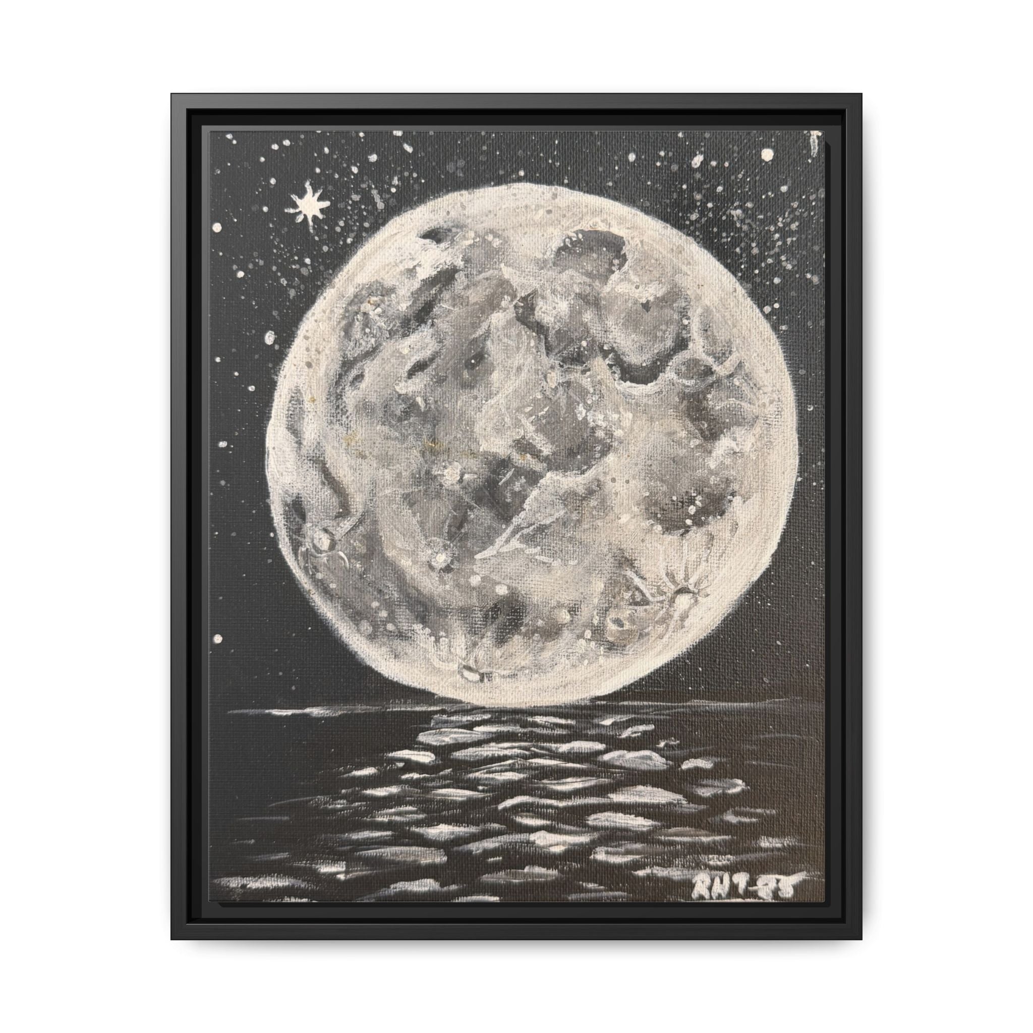 Framed Moon Canvas Print of Original Night Moon— Vintage Lunar Wall Art