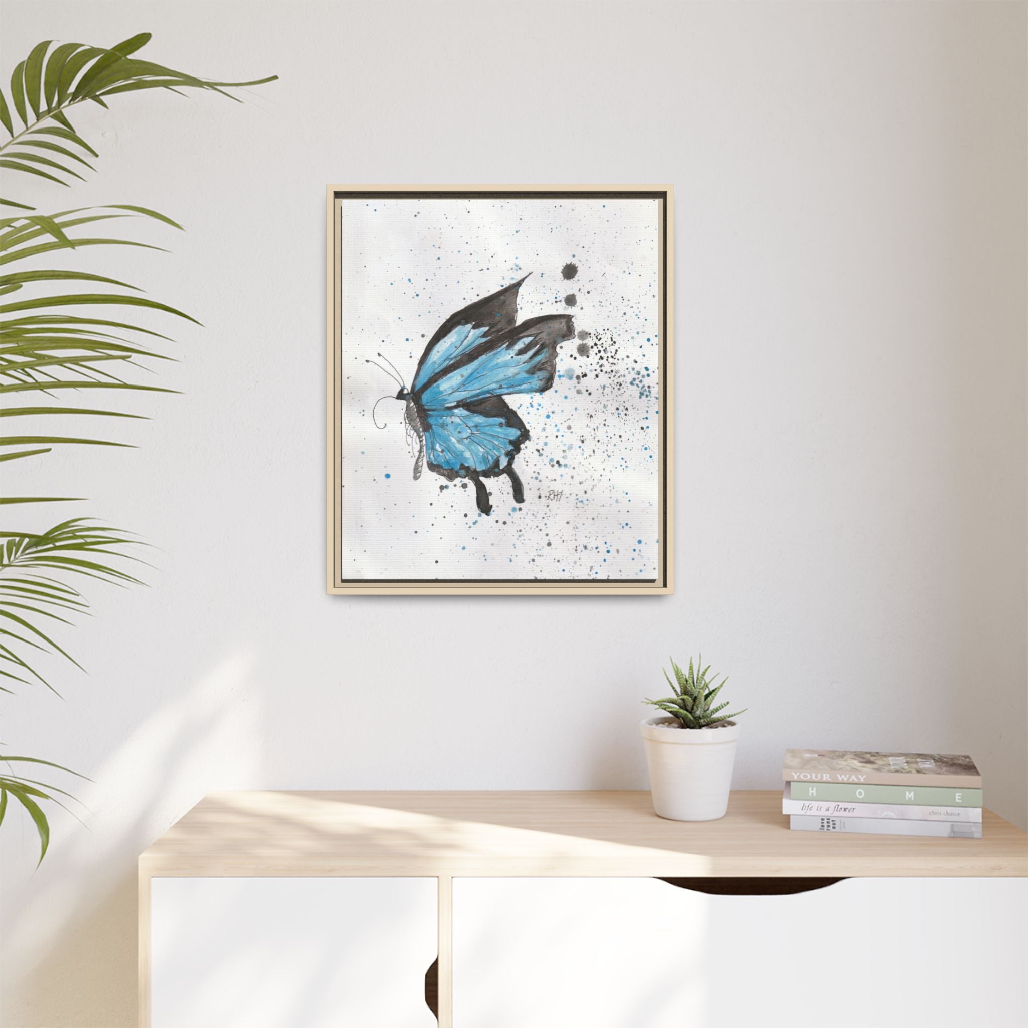 Blue Watercolor Butterfly Matte Canvas Print (Framed)