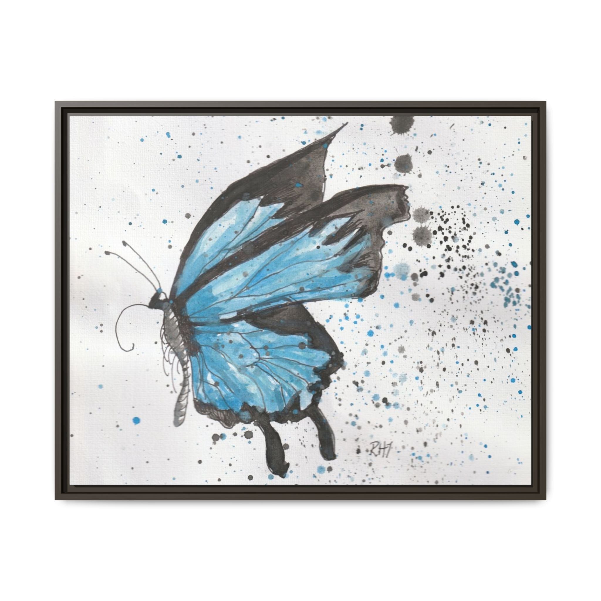 Blue Watercolor Butterfly Matte Canvas Print (Framed)