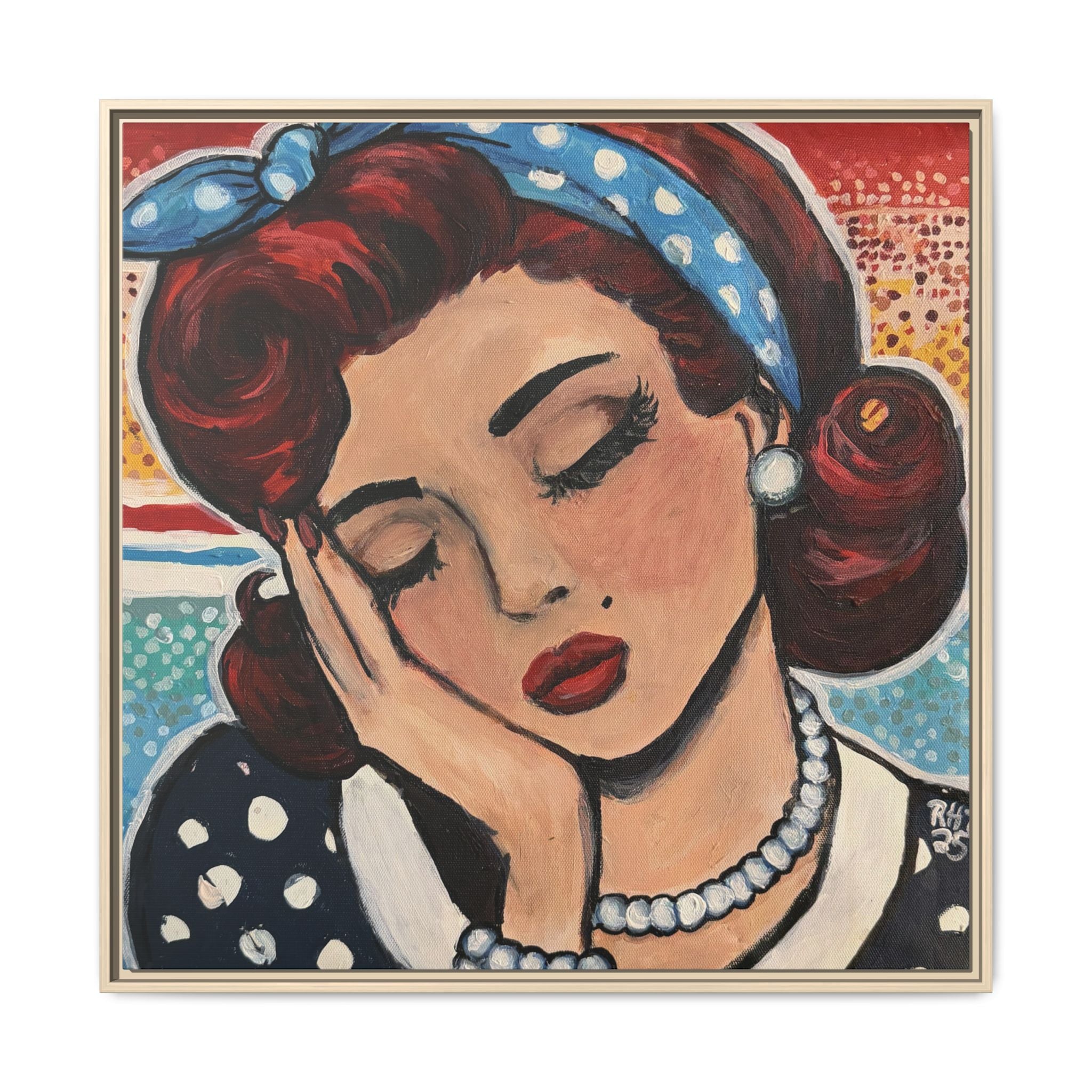 Retro Pop Art Portrait Canvas Print of Original "Oh My" — Framed Matte Wall Art