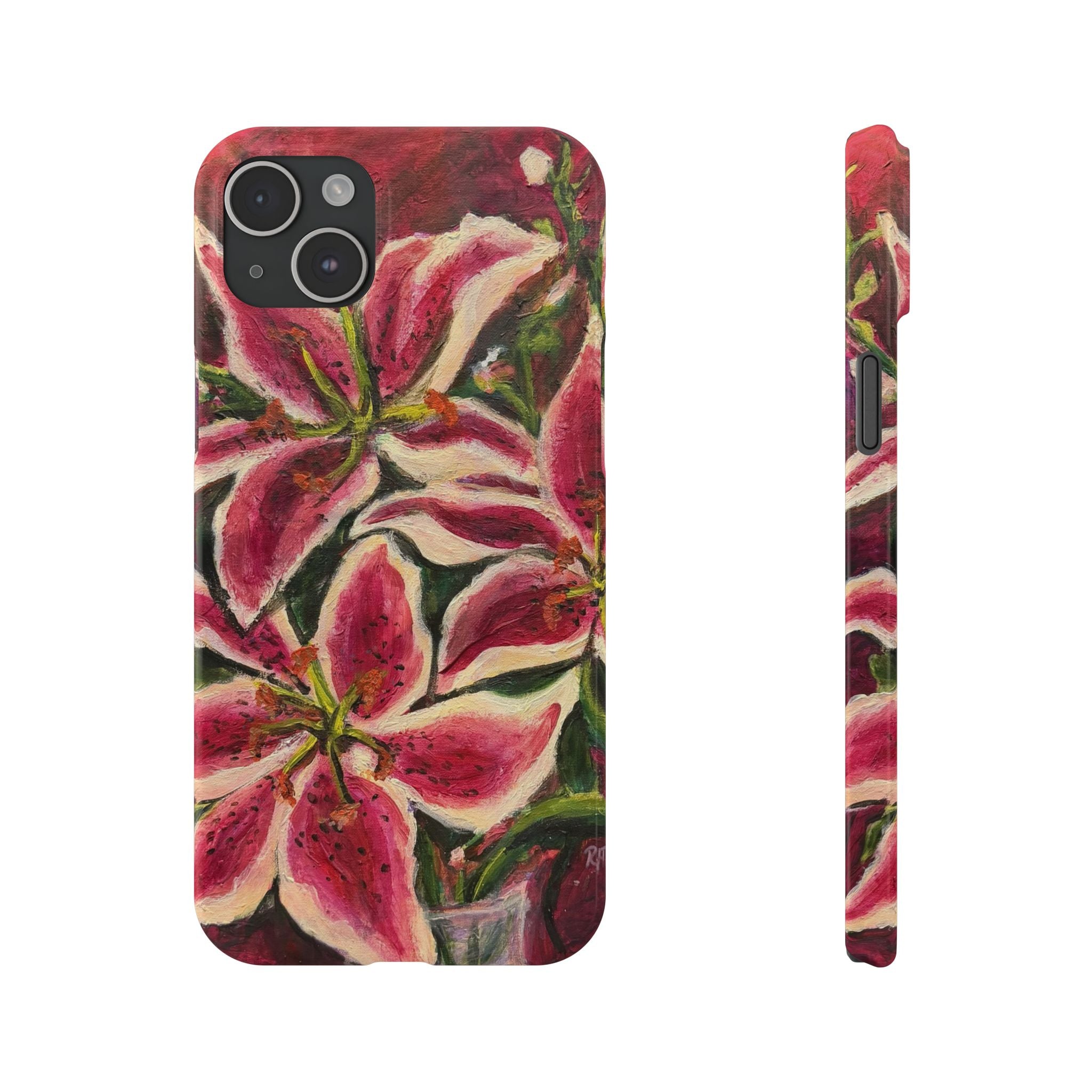 Slim Phone Case — Hand-Painted Pink Lily Floral Design
