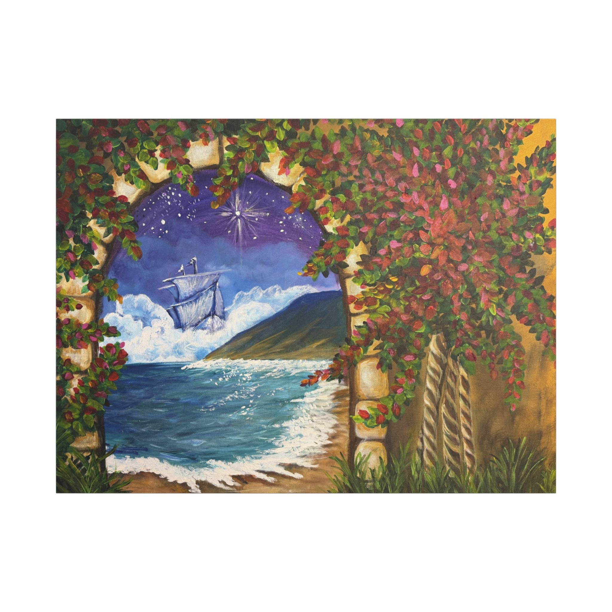 Coastal Dreamscape Canvas Wall Art — Ship in the Stars Matte Stretched Print of Original