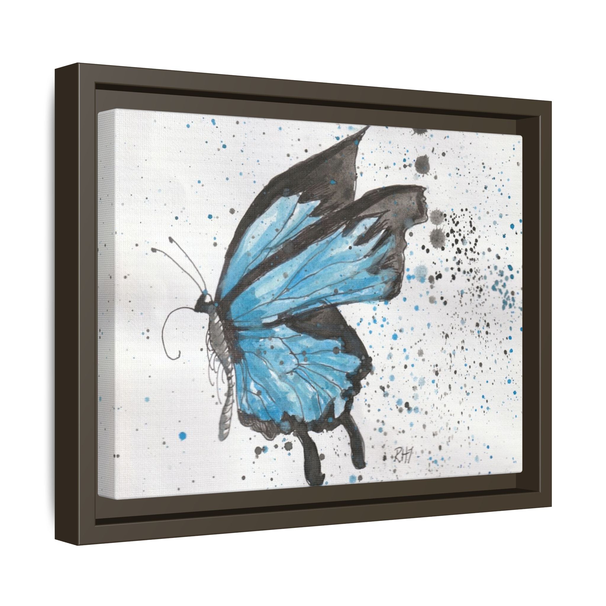 Blue Watercolor Butterfly Matte Canvas Print (Framed)