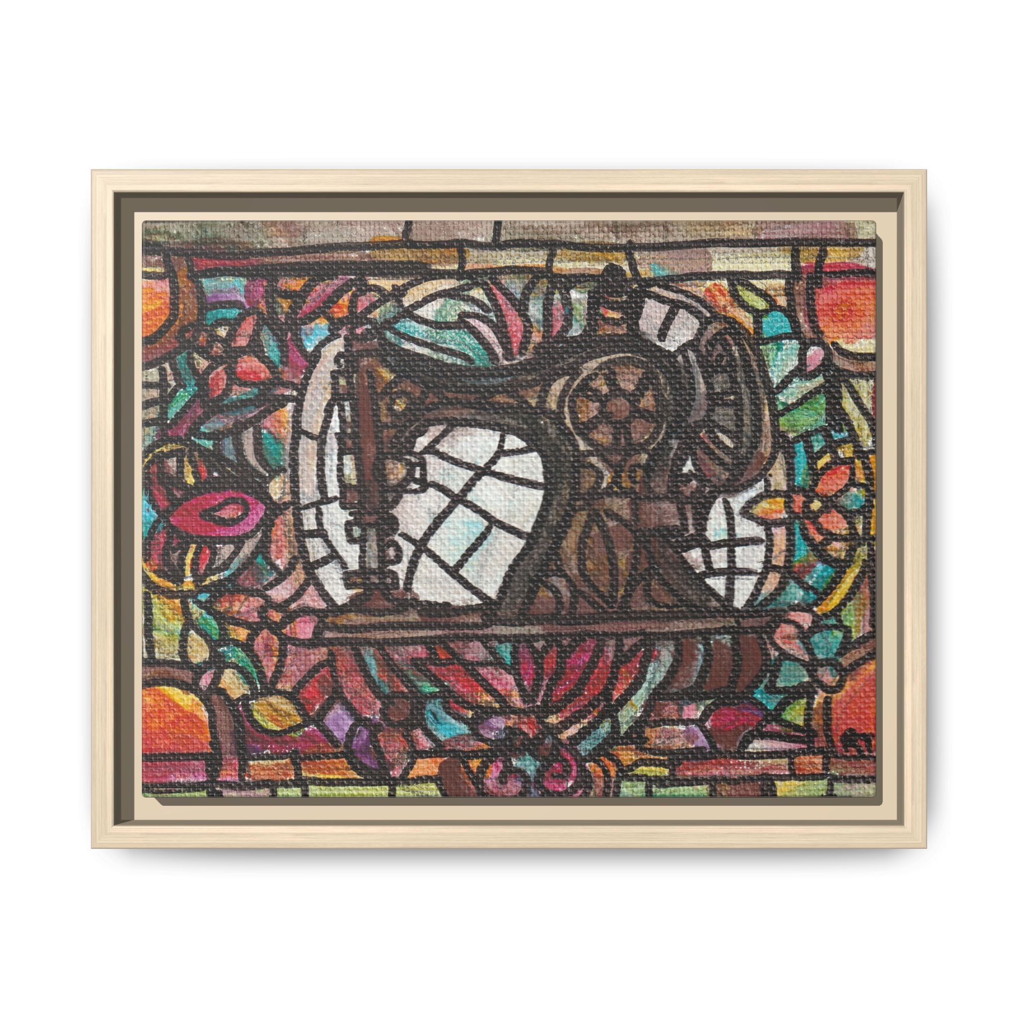 Framed Sewing Machine Stained-Glass Canvas Print of Original Great Grandma's Sewing Machine