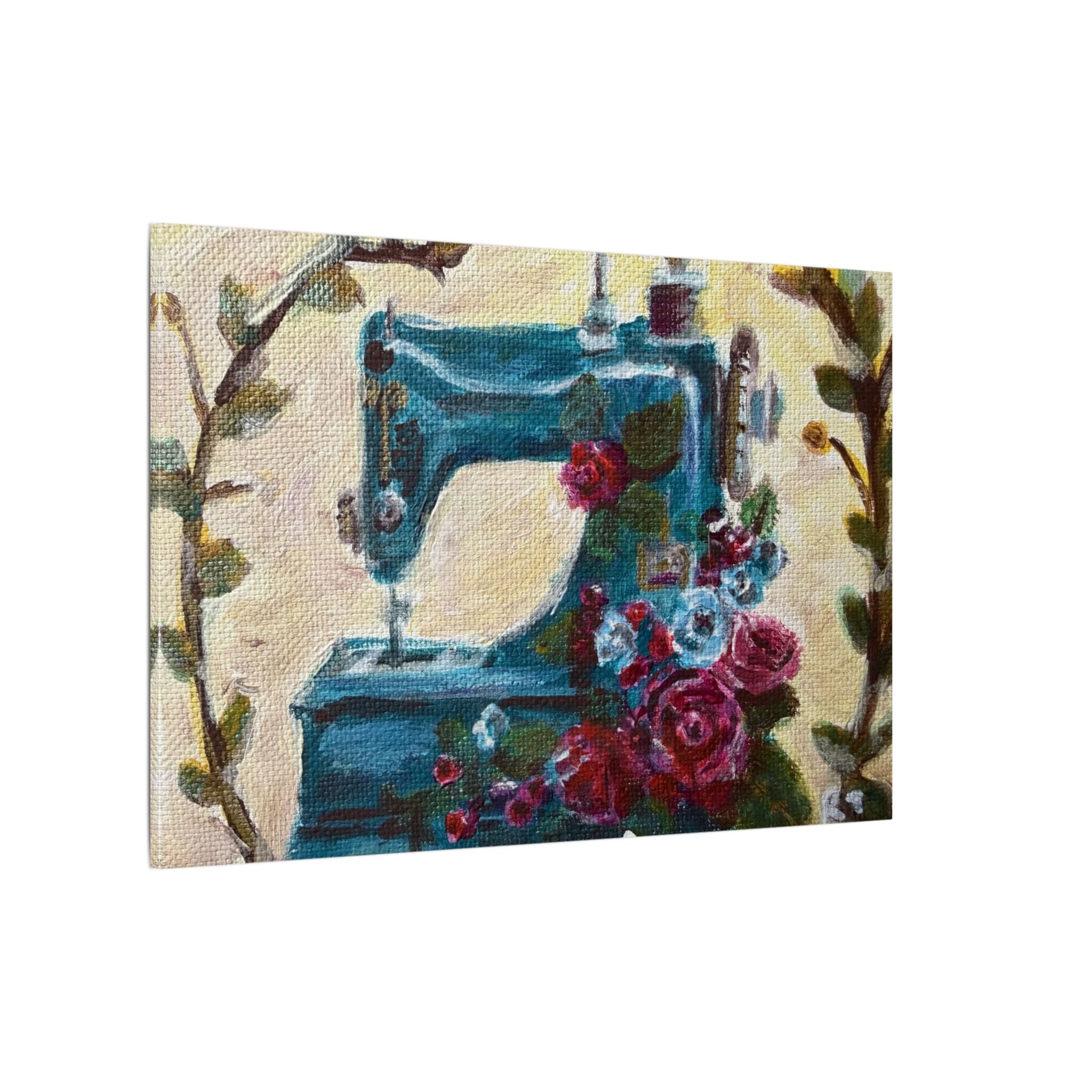 Vintage Sewing Machine Floral Canvas Print of Original - Grandma's Sewing Machine