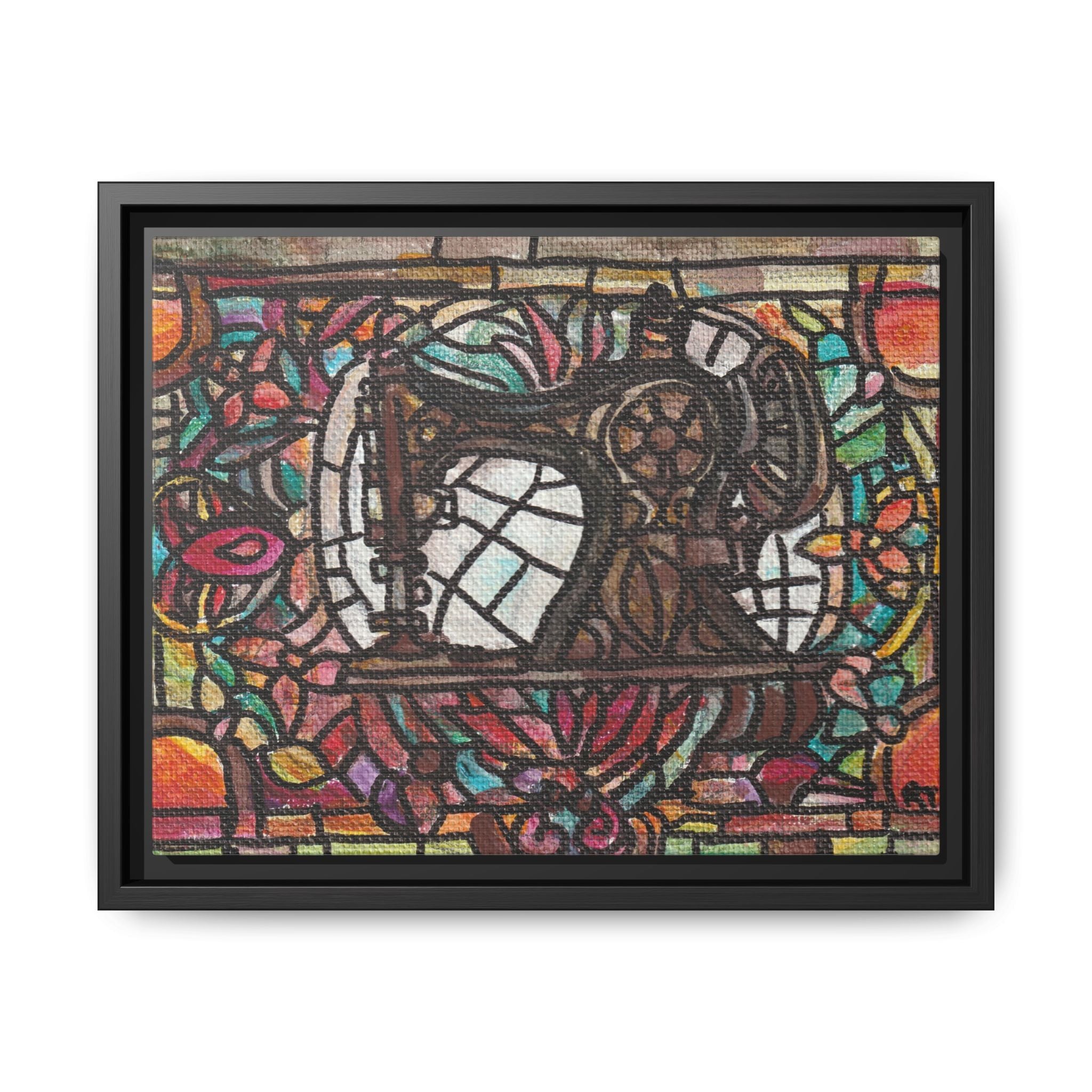 Framed Sewing Machine Stained-Glass Canvas Print of Original Great Grandma's Sewing Machine