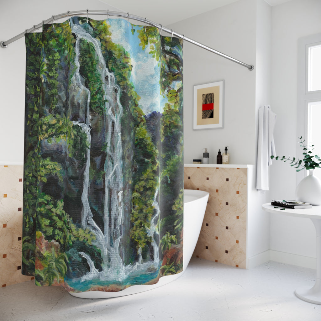 Hidden Falls Shower Curtain - Tropical Forest Cascade Bathroom Decor