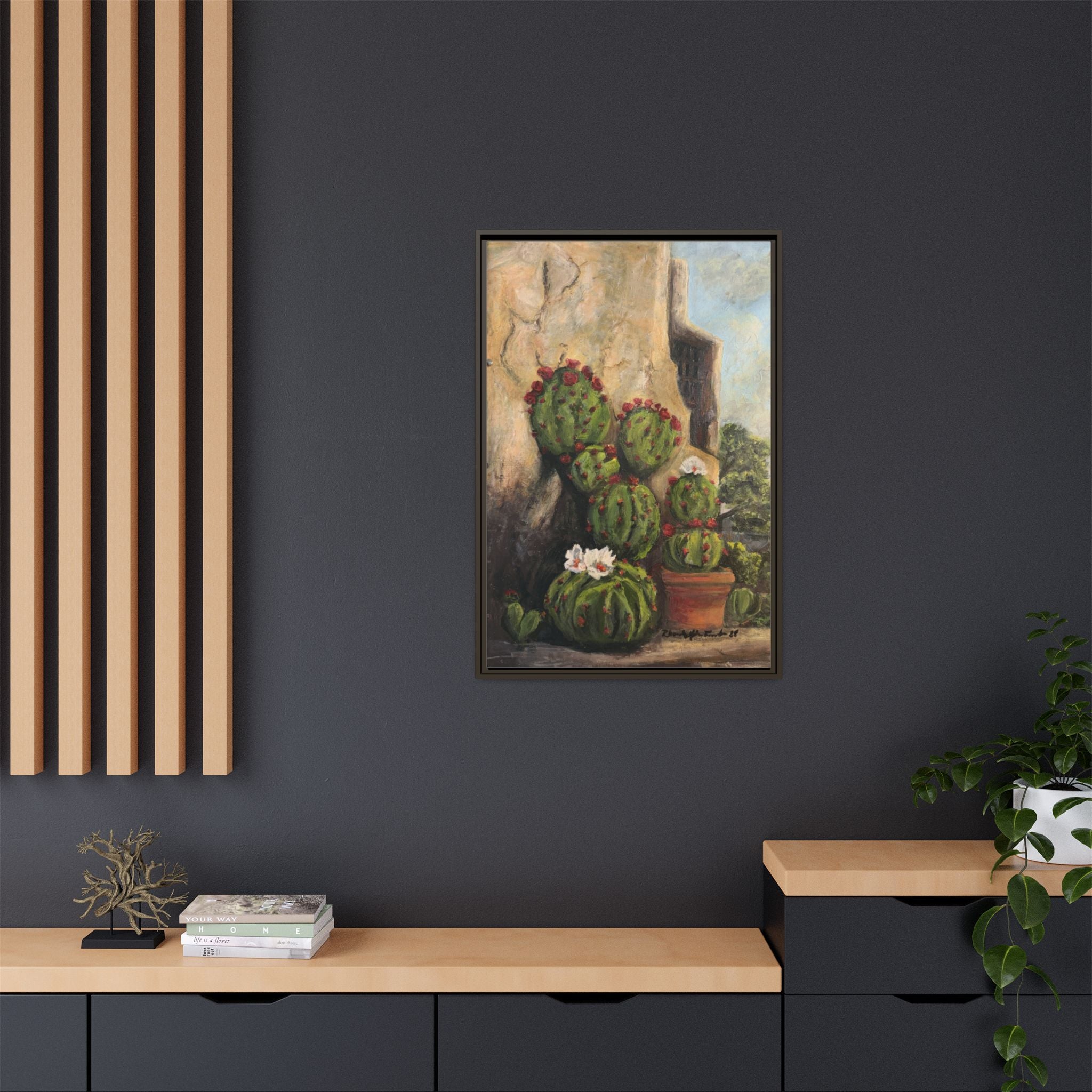 Matte Canvas Print of Original Desert Bloom, Framed (Multi-color)