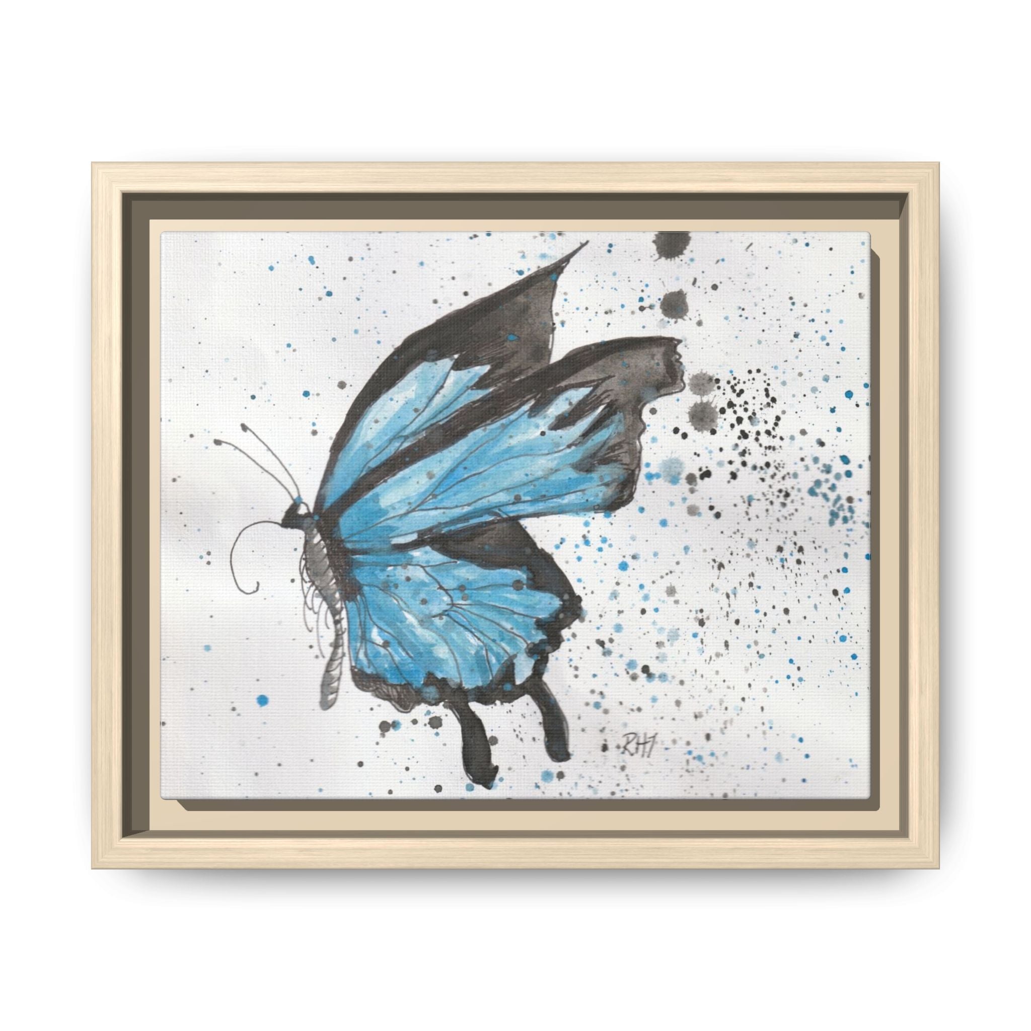 Blue Watercolor Butterfly Matte Canvas Print (Framed)