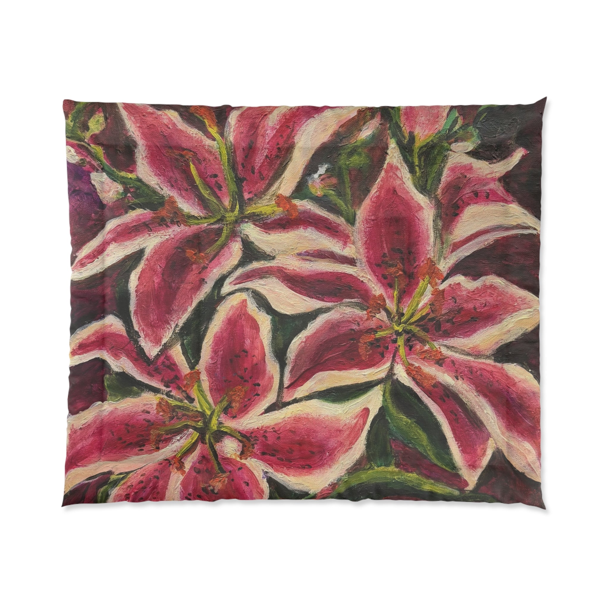 Floral Stargazer Lily Comforter – Bold Pink Botanical Bedding