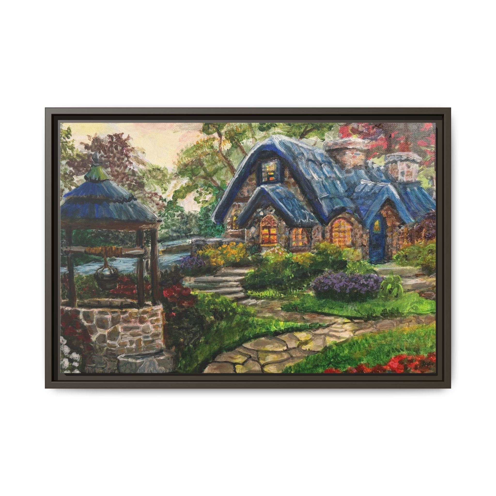 Framed Matte Canvas Cottage Well - Print of Original— Cozy Garden Pathway Print