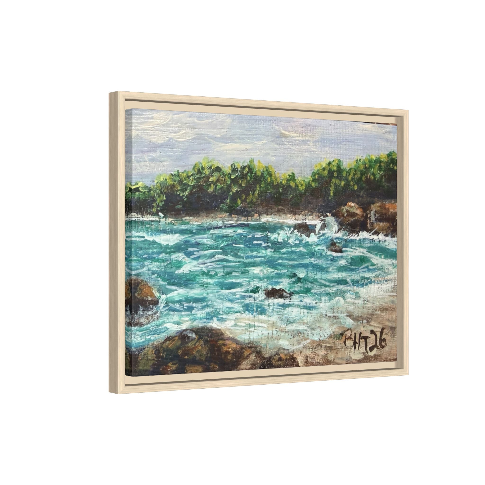 Framed Matte Canvas Print — Down By The Bay Print of Original - Turquoise Ocean Seascape Painting