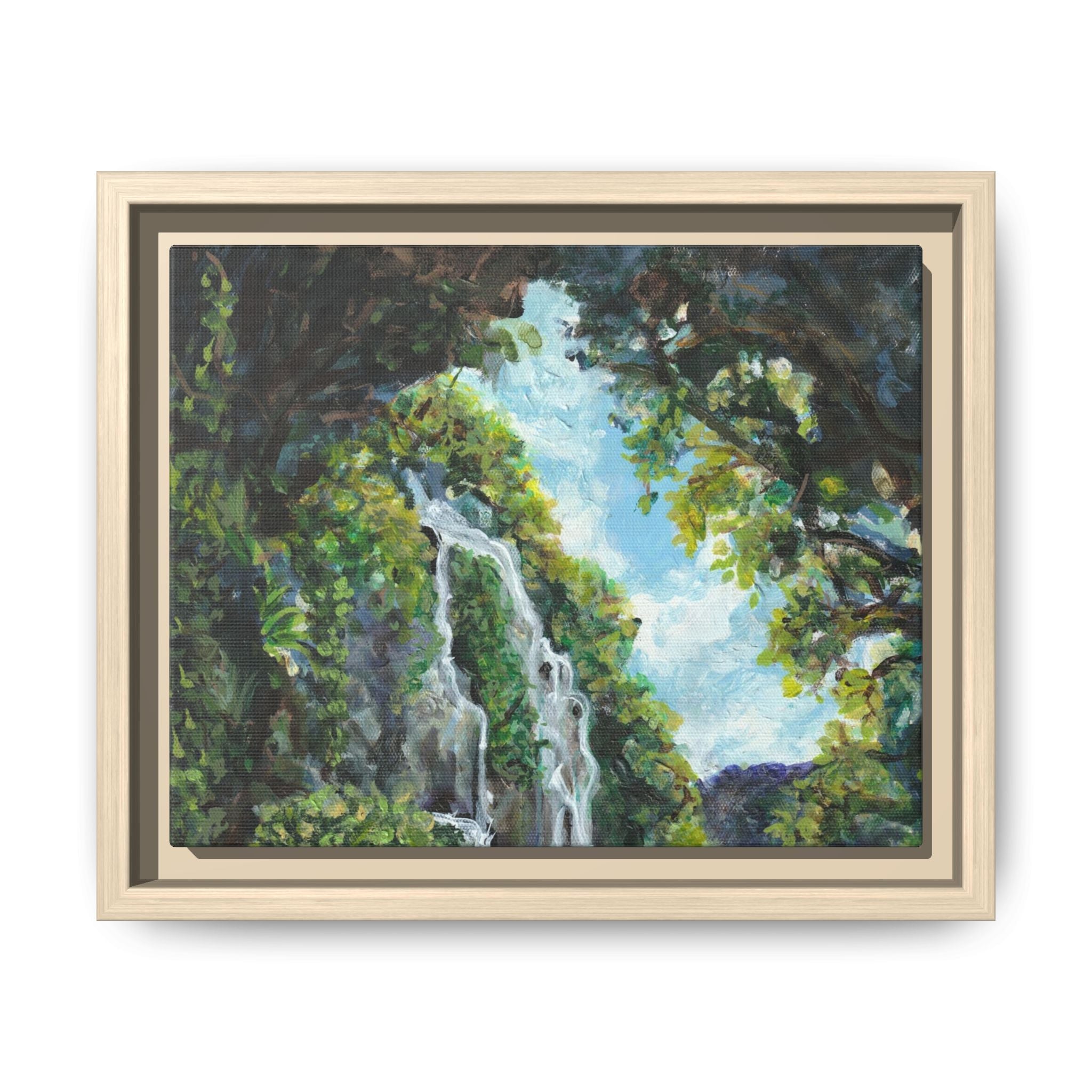 Framed Matte Canvas Hidden Falls Landscape Print of Original— Tropical Nature Wall Art
