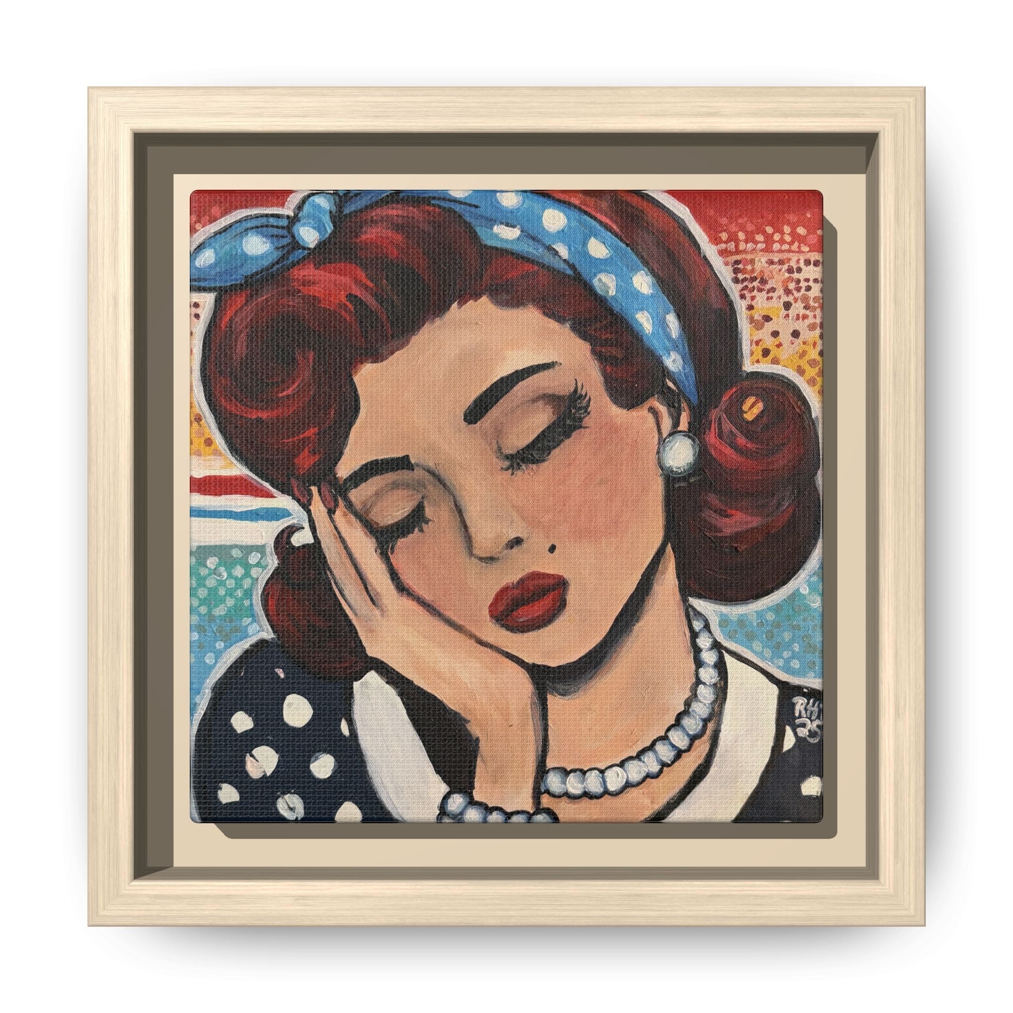 Retro Pop Art Portrait Canvas Print of Original "Oh My" — Framed Matte Wall Art