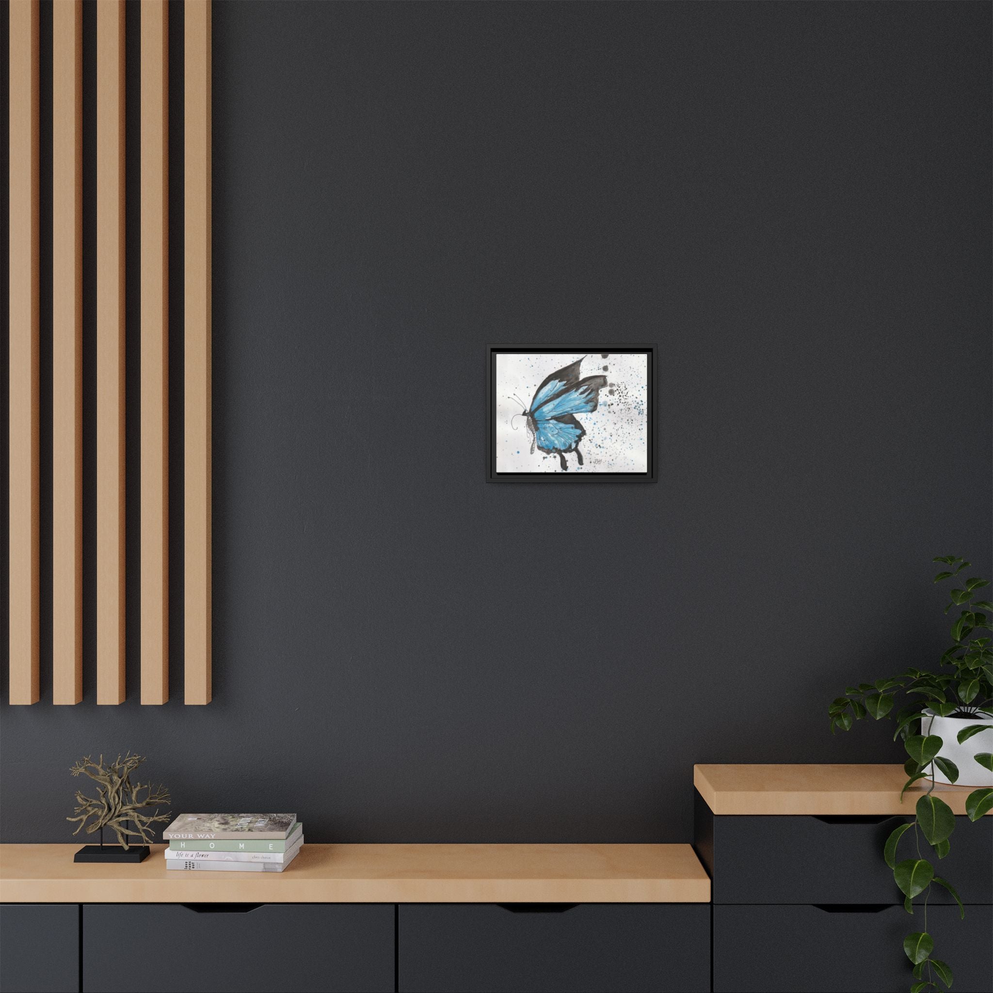 Blue Watercolor Butterfly Matte Canvas Print (Framed)