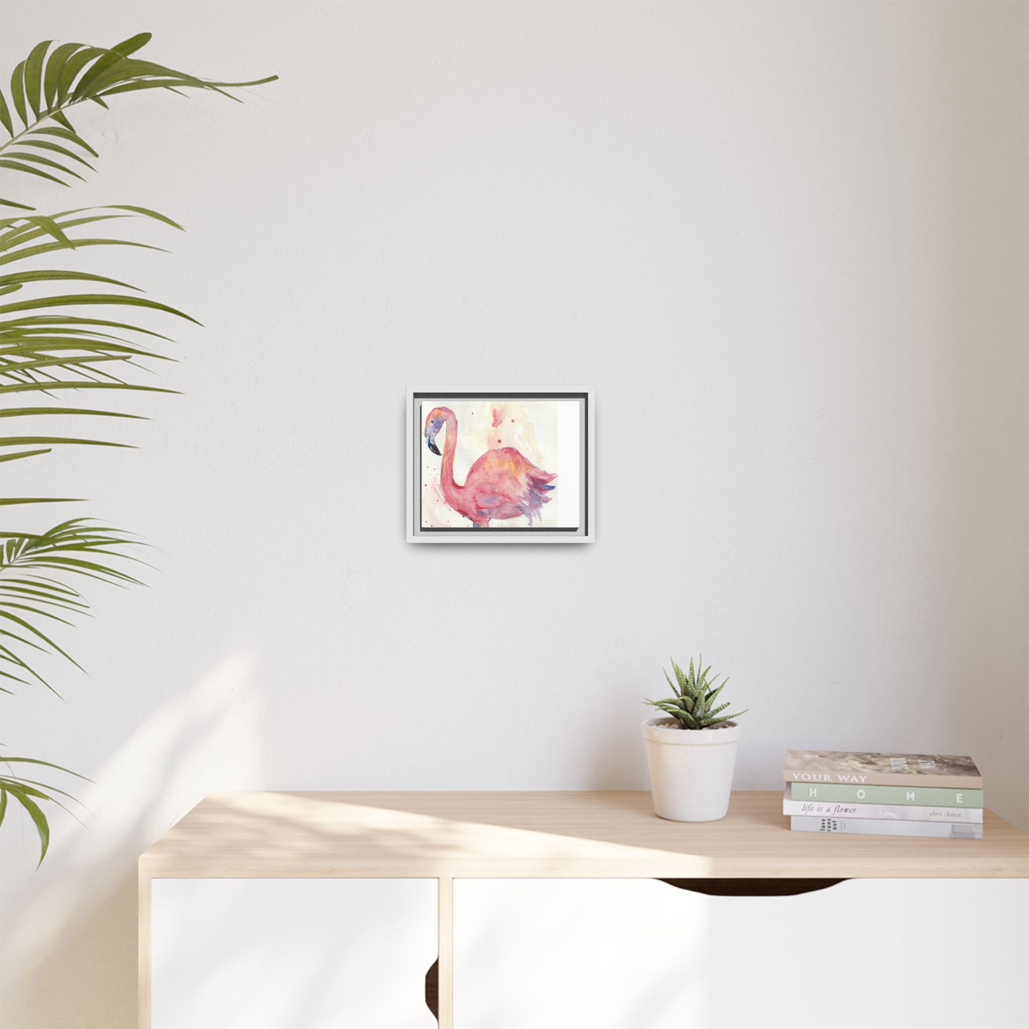 Watercolor Flamingo Dance Matte Canvas Framed Art Print of Original